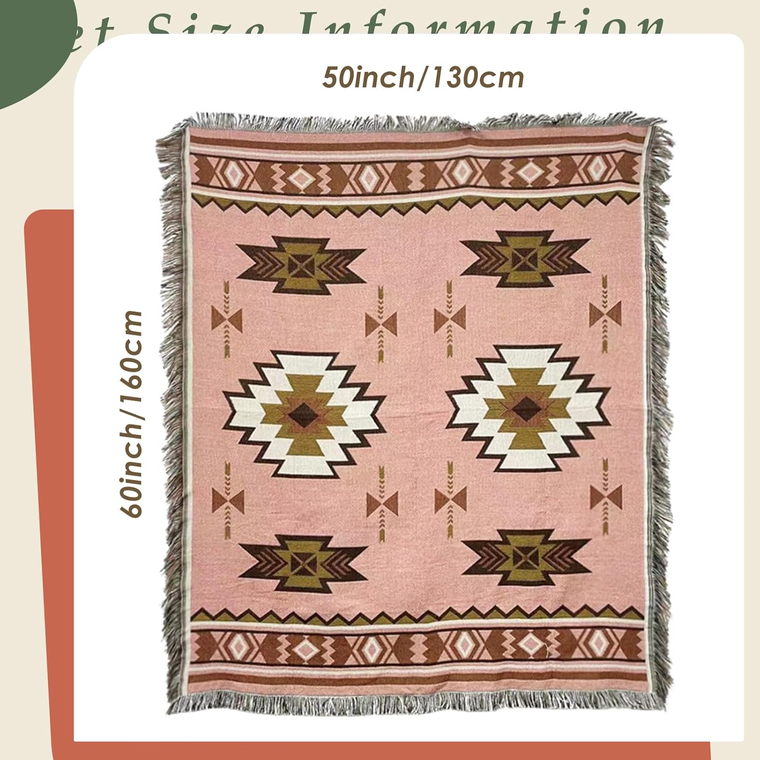 Snycler Boho Throw Blanket for Bed 50 * 60inch Woven Blanket Cotton Polyester Farmhouse Decor for Indoor Outdoor Sofa Bedroom Garden，All Season(Pink)