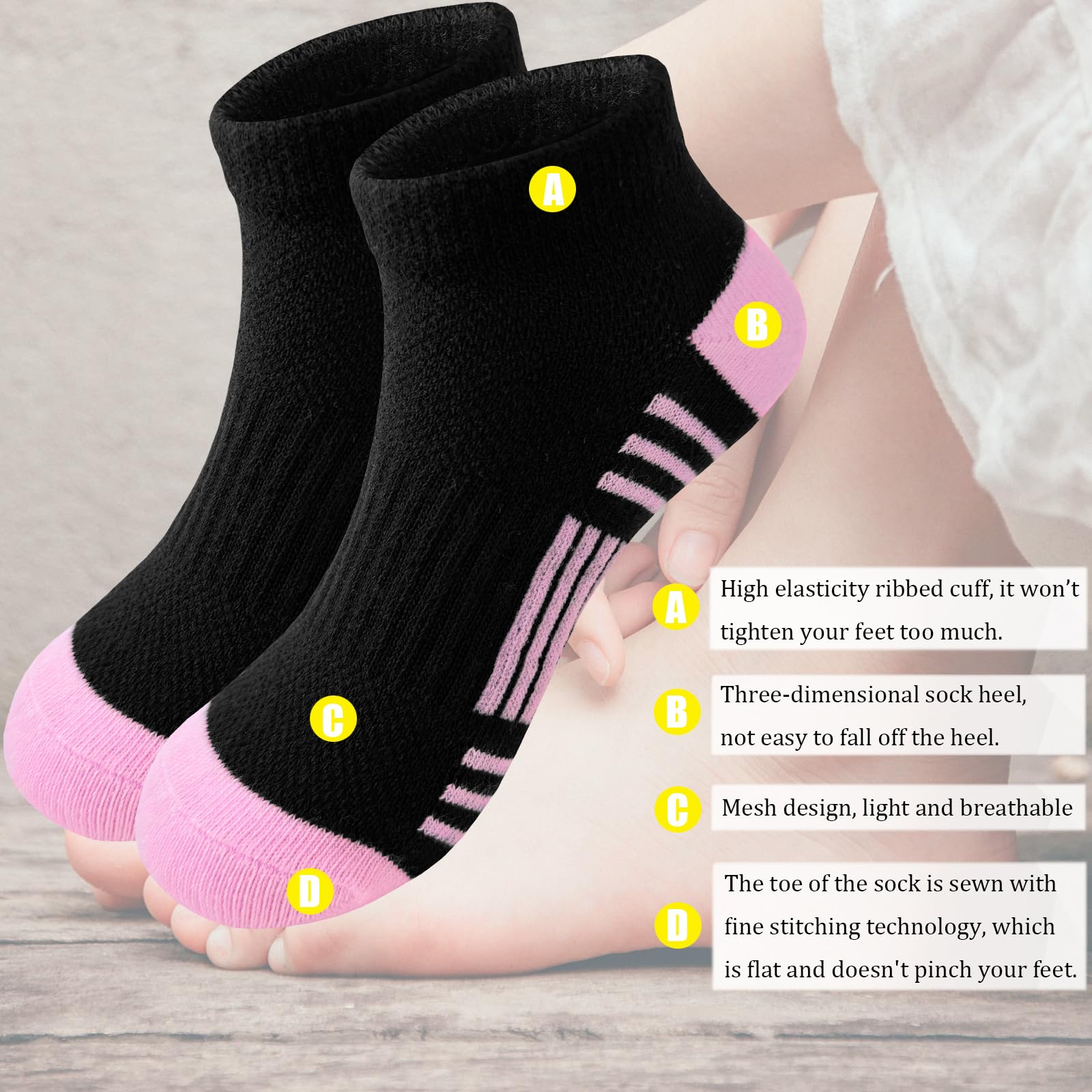 Bemeol 18 pares de calcetines de tobillo para niñas, para correr, atléticos, de corte bajo, para niños pequeños y grandes