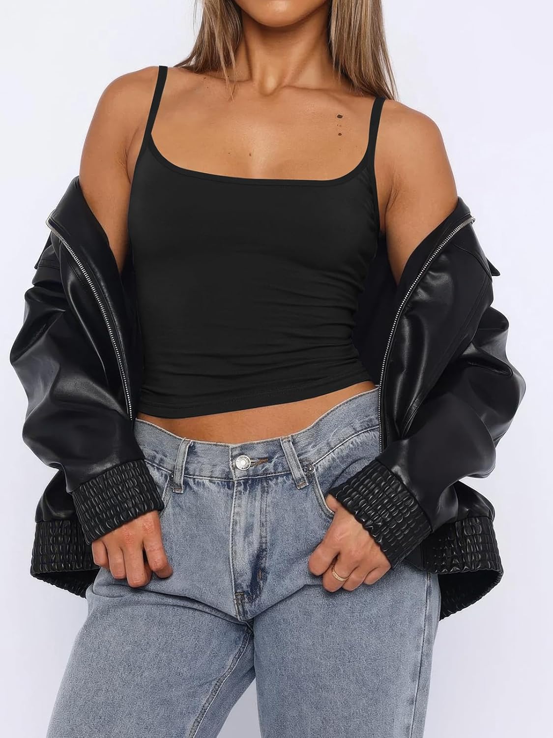 Women's Tank Tops Sexy Slim Fit Spaghetti Strap Tank Top Cute Summer Square Neck Workout Camisole Tops - Image 5