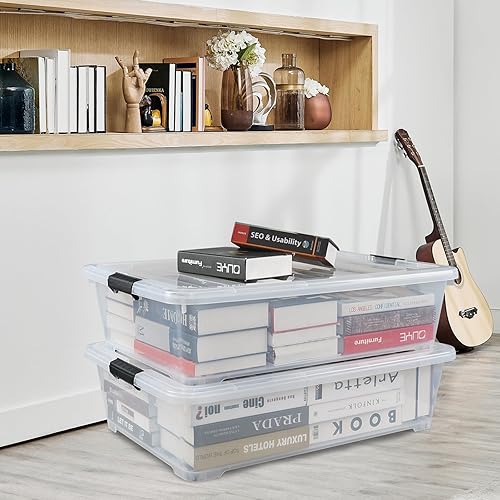 Miniatura 6 de Contenedor de plástico transparente de 50 cuartos de galón con tapa, contenedor de almacenamiento debajo de la cama con ruedas, paquete de 3