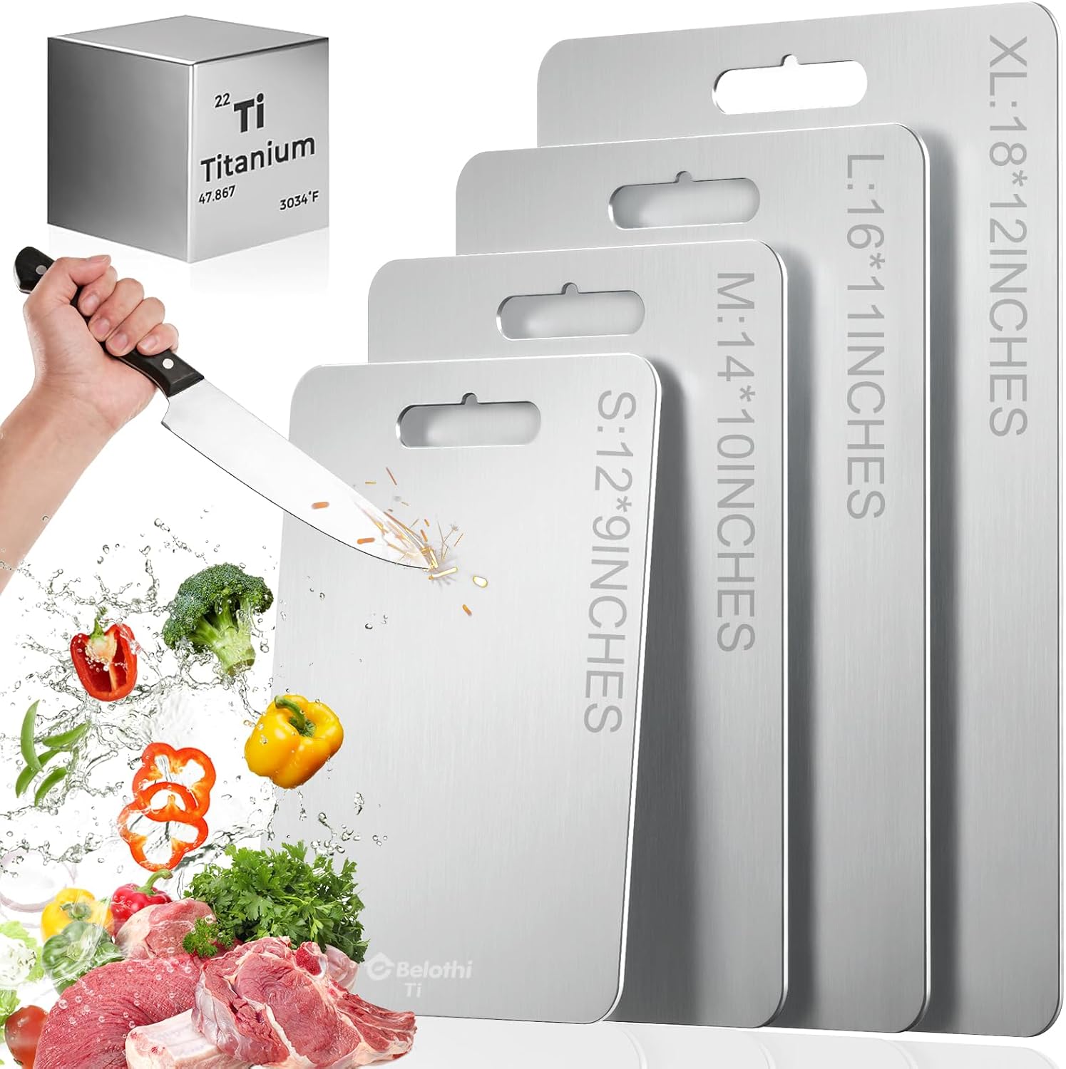 Titanium Cutting Board, 100% Pure Titanium Cutting Boards for Kitchen, Dishwasher Safe Chopping Board, Double Side Designed for Separating Raw Meat, Fruits and Vegetables,Odor Resistant(12"L x 9"W)