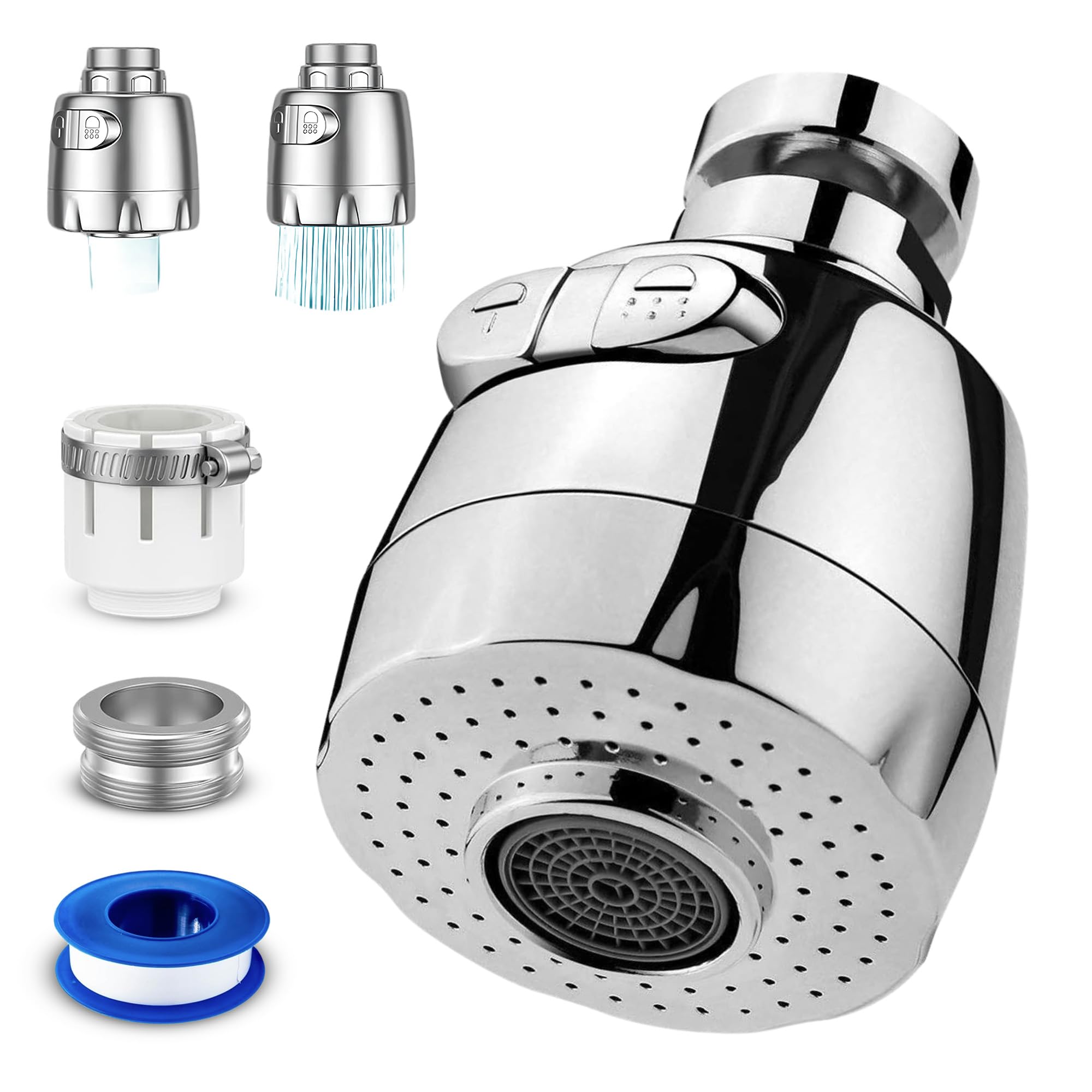 CARBOU Aireador para grifo cocina 360º. Accesorio, adaptador grifo, difusor giratorio.2 modos ajustables de funcionamiento. Material ABS.