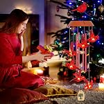 Solar Wind Chimes for Outside, Cardinal Wind Chimes Outdoor Gifts for Women/Mom/Grandma, 35" LED Windchimes Outdoor Christmas Birthday Cardinal Gifts Memorial Gifts Home Garden Decor