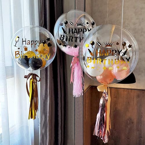 Miniatura 6 de Calcomanías de globos de feliz cumpleaños, calcomanías de globos Bobo de colores mezclados, 10 unidades, calcomanías de letras de vidrio, caja de