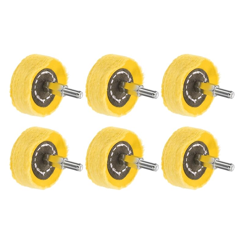 uxcell Roda de Polimento em Algodão de 50 mm com Haste de 6 mm para Furadeira, Amarelo, 6 peças