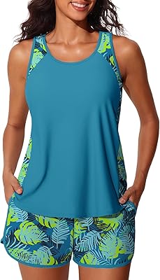 Summer Mae Blouson Tankini Swimsuits for Women 2026 Tummy Control Two Piece Bathing Suits with Sporty Pockets Swim Shorts