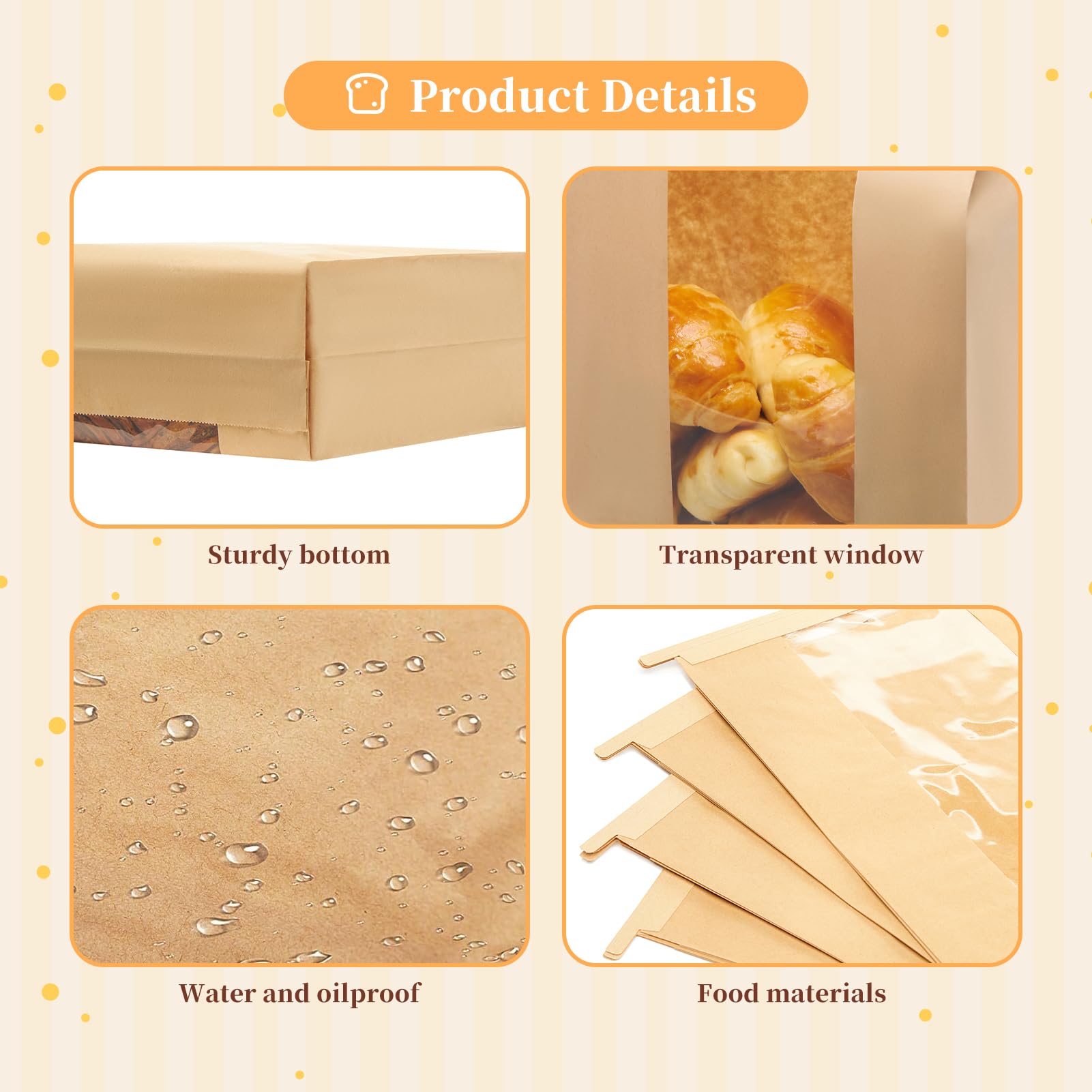 Paquete de 60 bolsas grandes de papel kraft para pan con cierre de pestaña de estaño, para bolsas de pan caseras de 14 x 8.3 x 3.5 pulgadas, bolsas de pan de masa madre con ventana frontal