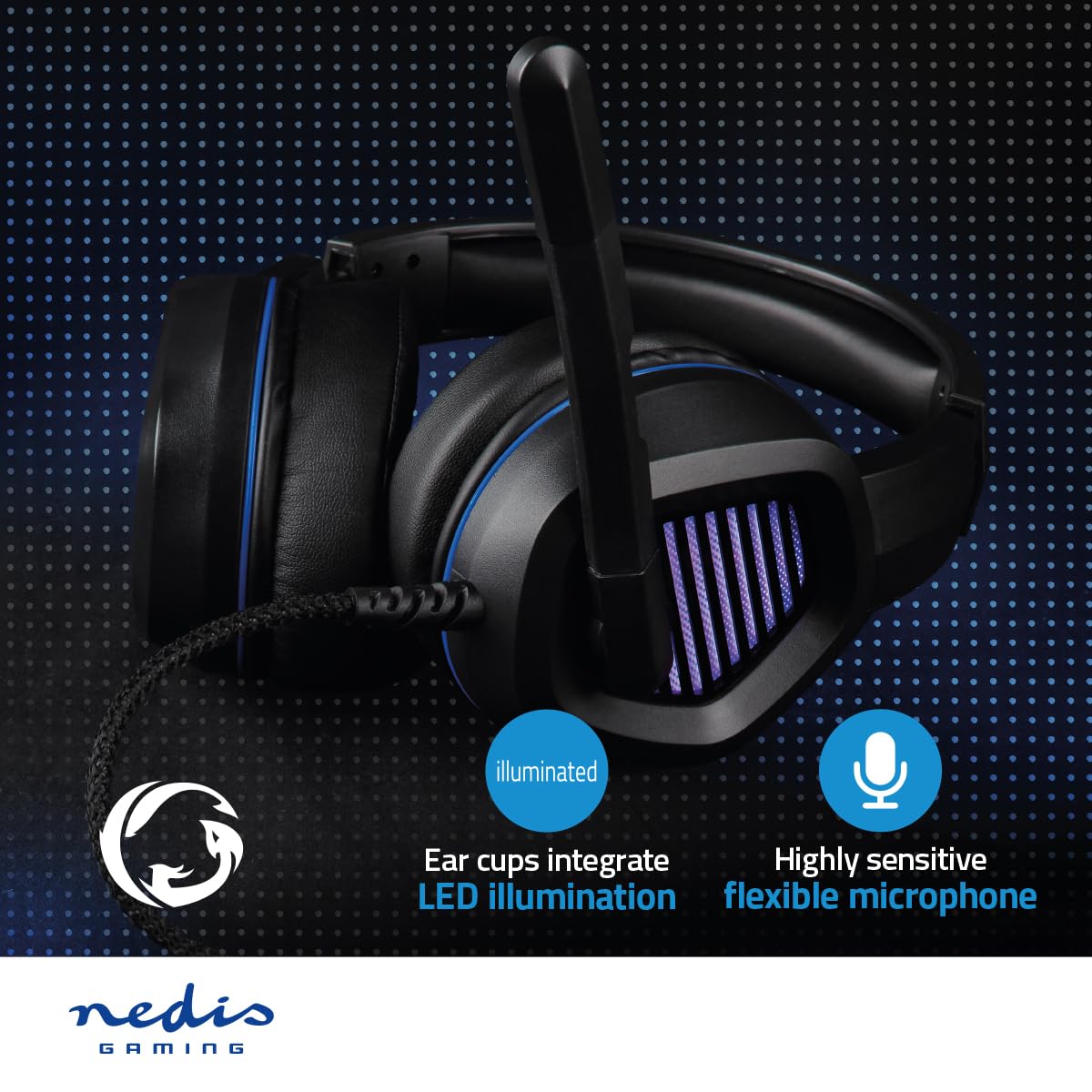 NEDIS Casque de Jeu | Tour d'oreille | Surround | USB Type-A | Rabattable Microphone | 2.10 m | LED