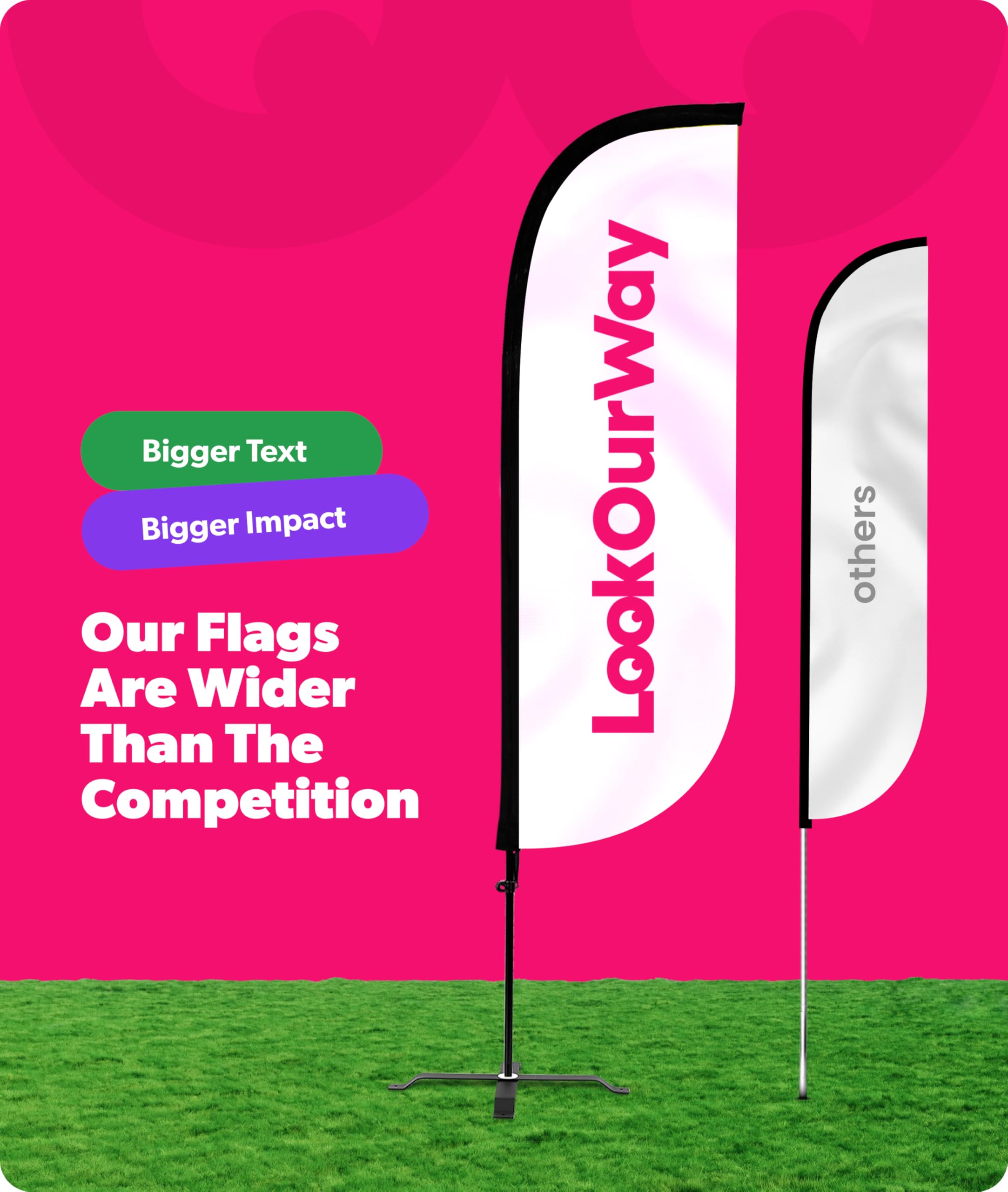 LookOurWay Federfahnen Set 1,5m Werbeflagge mit Stangen und X-Stand zur Werbeförderung offen | Stangen-Kit und X-Ständer, für Geschäftsförderung