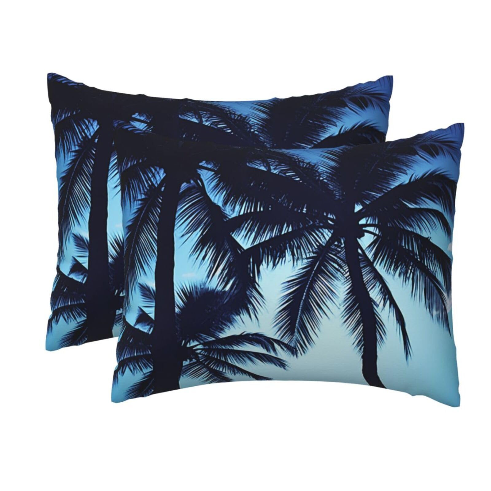 2 Pack Standard Size Pillow Cases for Hair and Skin Soft Breathable Pillow Case Covers with Hidden Zipper Palm Tree Blue Pillowcase 20x26 Inches Pillow Cover for Sleeping Gift