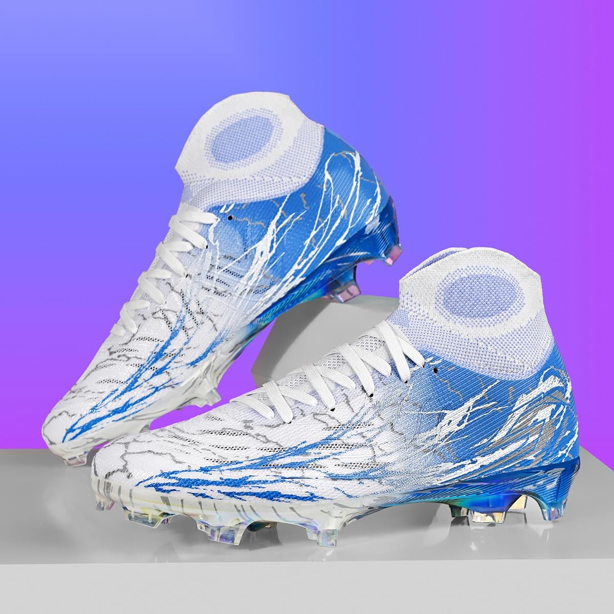 SAIBI High-Top Soccer Cleats for Men & Women, Electroplated FG Studs, Gradient Lightning Design, Professional Match & Training Shoes, Breathable & Wear-Resistant