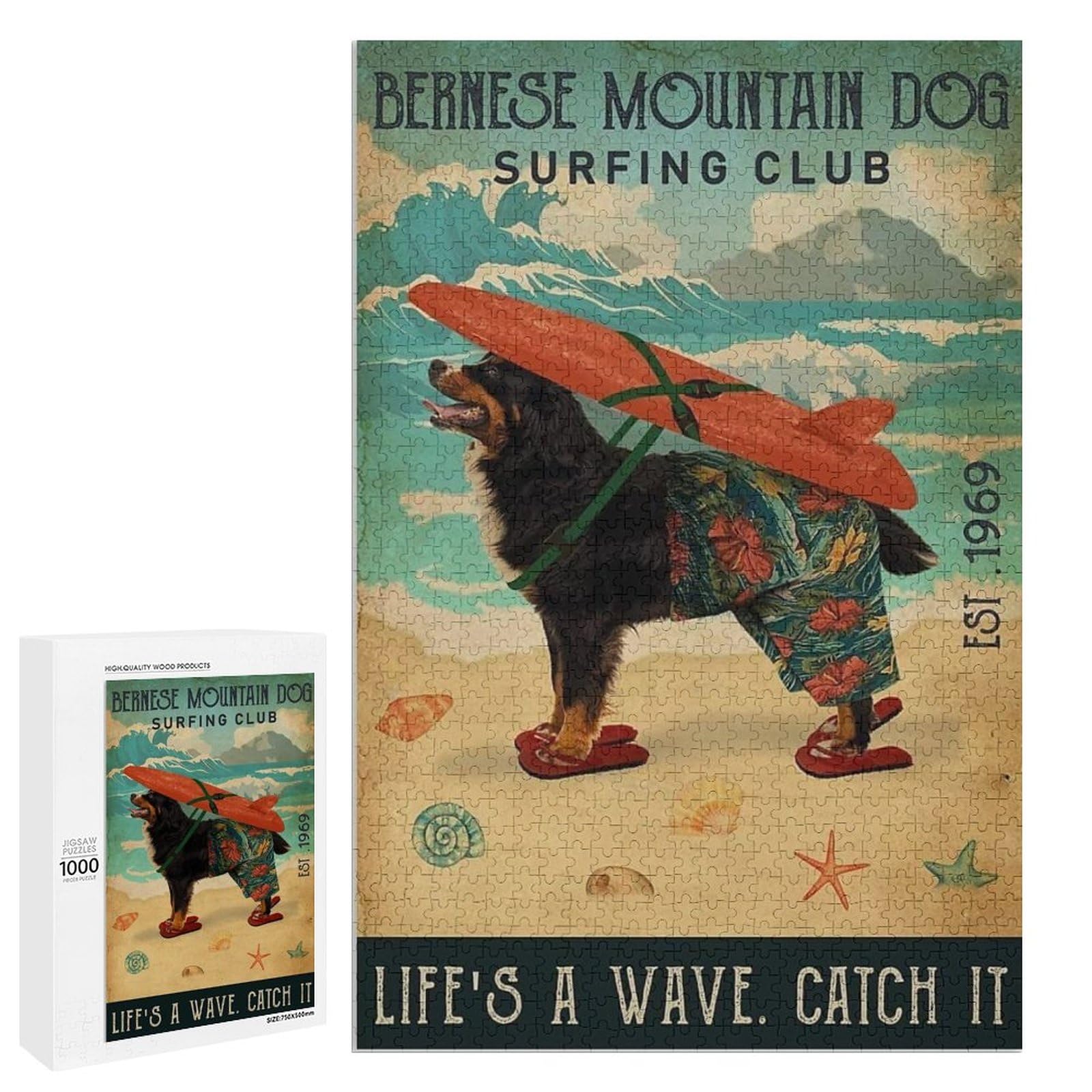 Jigsaw Puzzles 1000 Pieces for Adult Surfing Club Bernese Mountain Dog Wooden Puzzle Puzzles for Youth Home Decor Funny Game Best Gift Preschool Toys