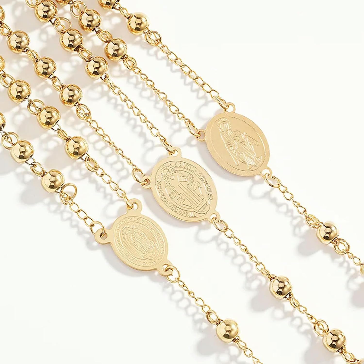 ステンレススチール 6MMビーズ クラシックマリア祈りビーズネックレス 14K 18Kゴールドメッキロザリオネックレス シルバーセー