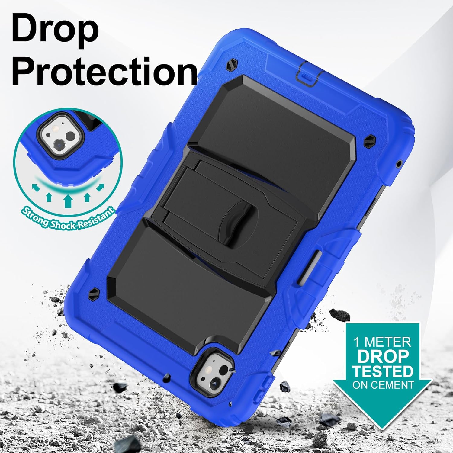 Timecity Case for iPad Pro 11 inch 2024 (M4) 5th Generation: Heavy Duty Rugged Shockproof Protective Case with Screen Protector, Foldable Stand- Blue