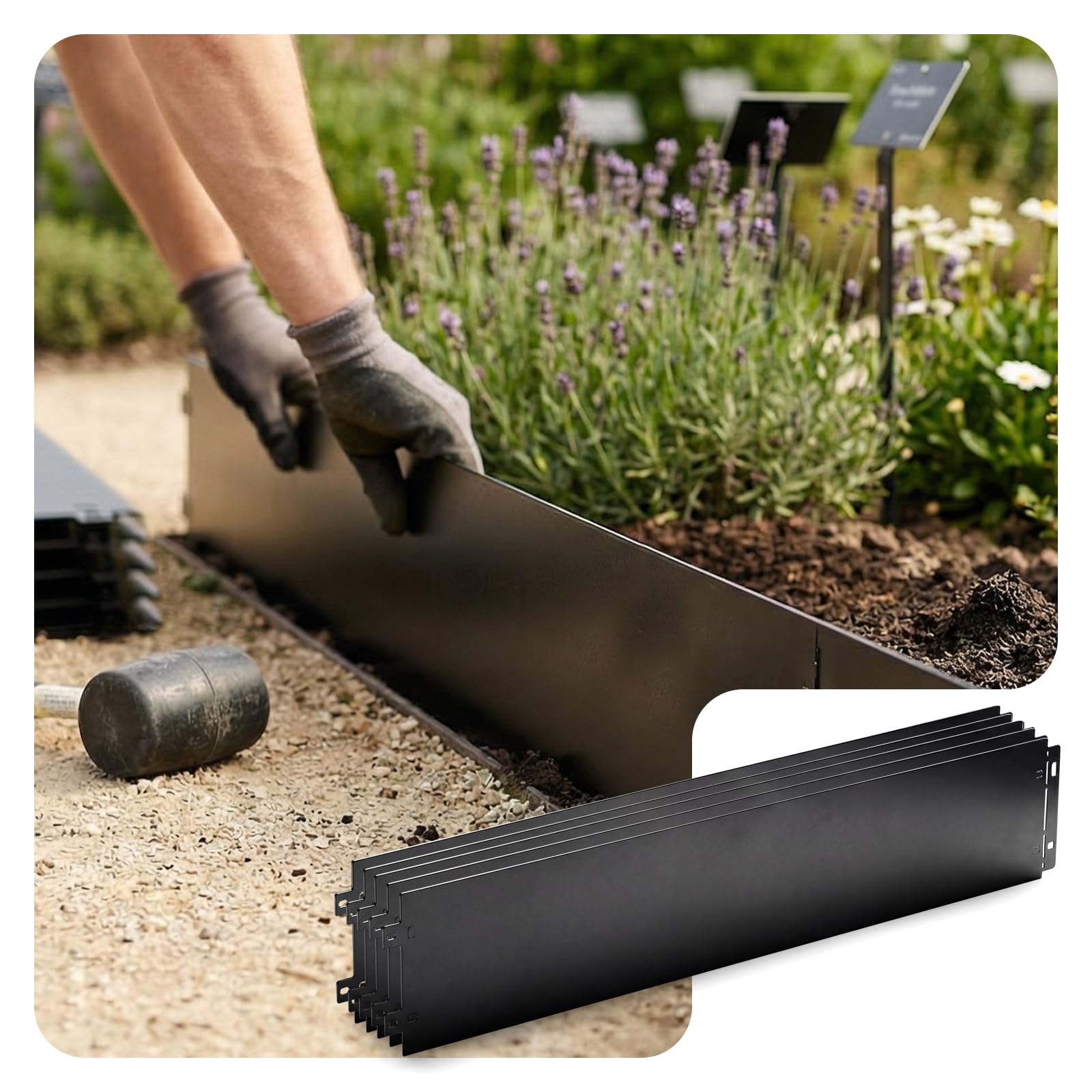 VOUNOT® 20M Metal Lawn Edging, Heavy Duty Garden Landscape Border, Durable Lawn Fence 20pcs, 100 x 18 cm, Black