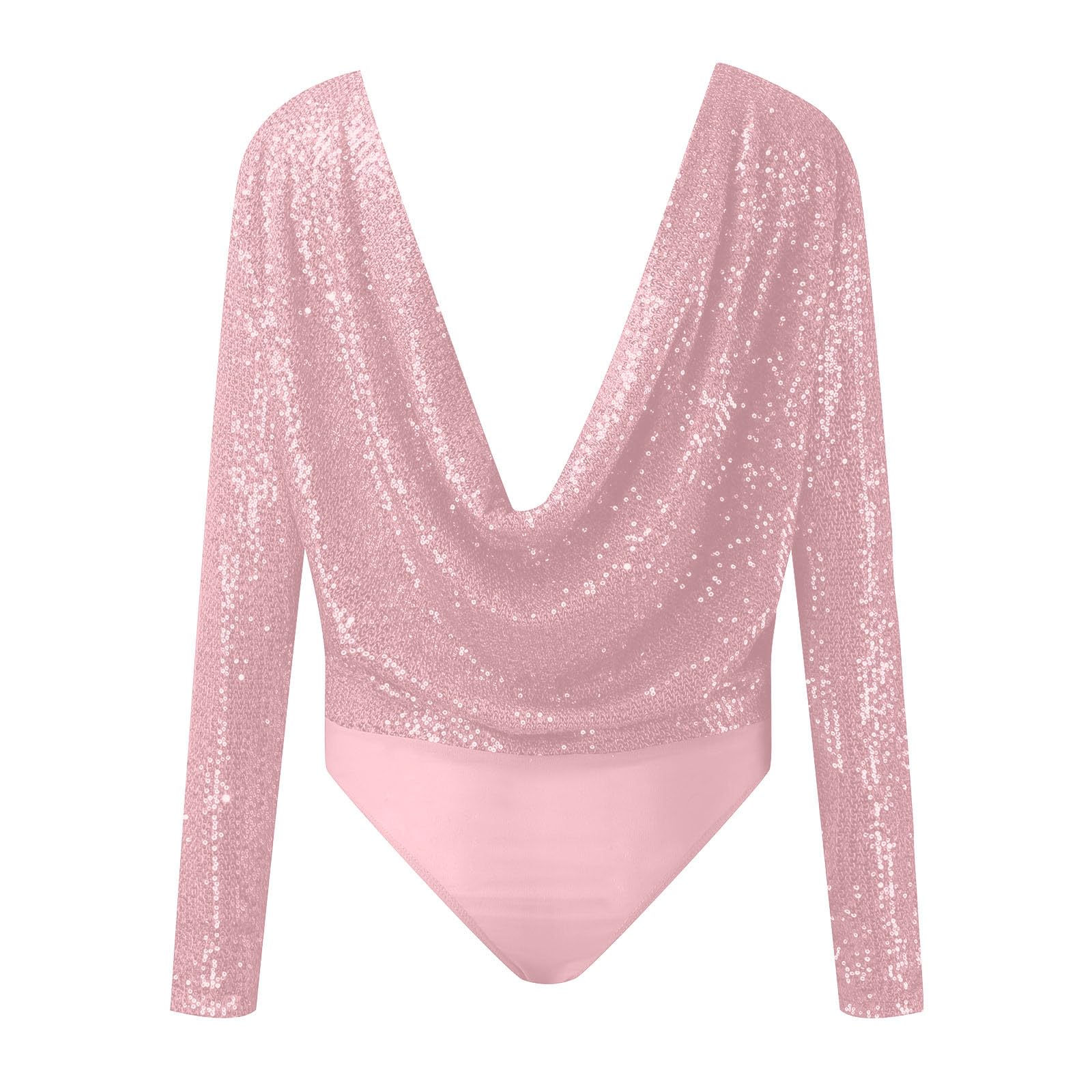 Glitzer Body Damen Party Pailletten Blusebody Transparent Einteiliger Outfit Oberteil Sexy Langarm Spitzenbody Karneval Curvy Bodysuits Mesh Jumpsuit