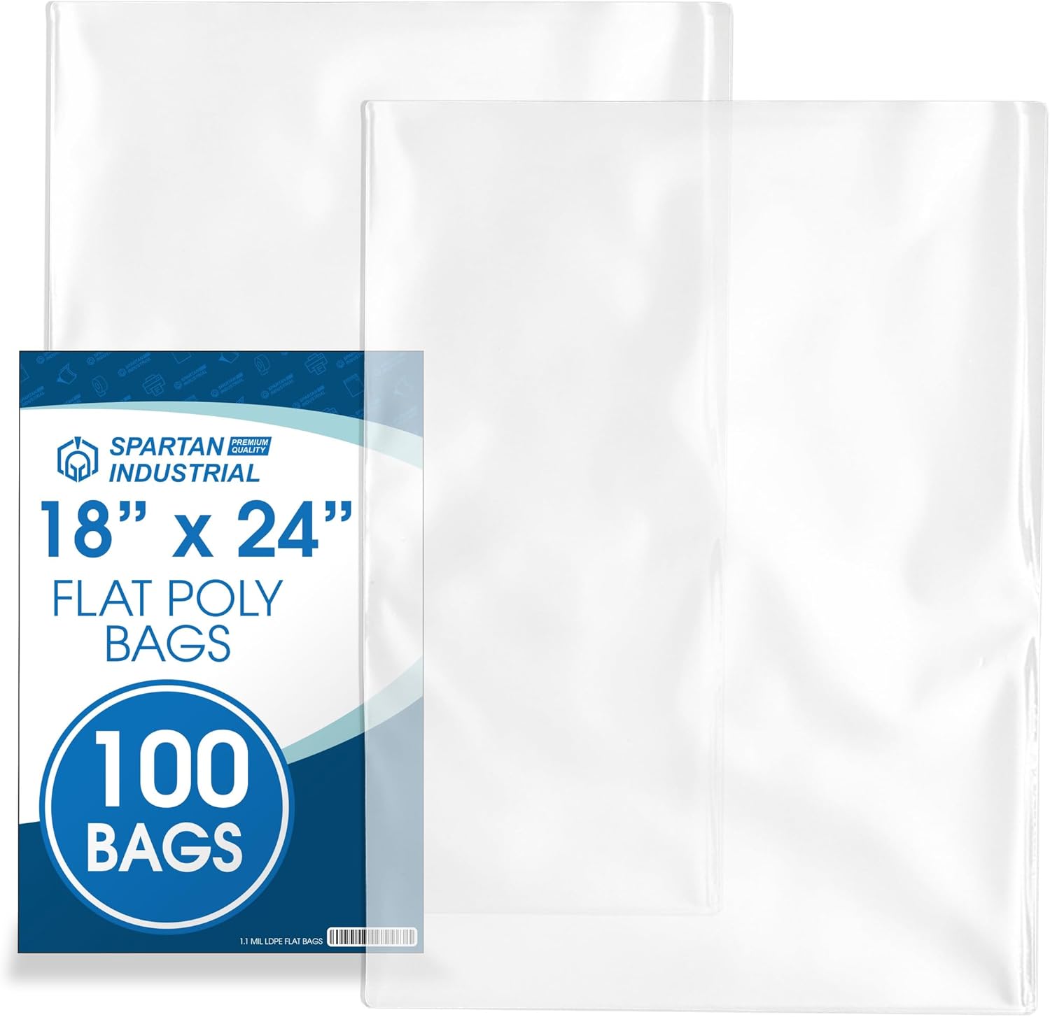 20" X 26" Open-End Flat Clear Poly Bags (100 Count) - 1.1 Mil Clear Plastic Bags for Packaging, Clothing, Storage - No Adhesive Strip - Spartan Industrial