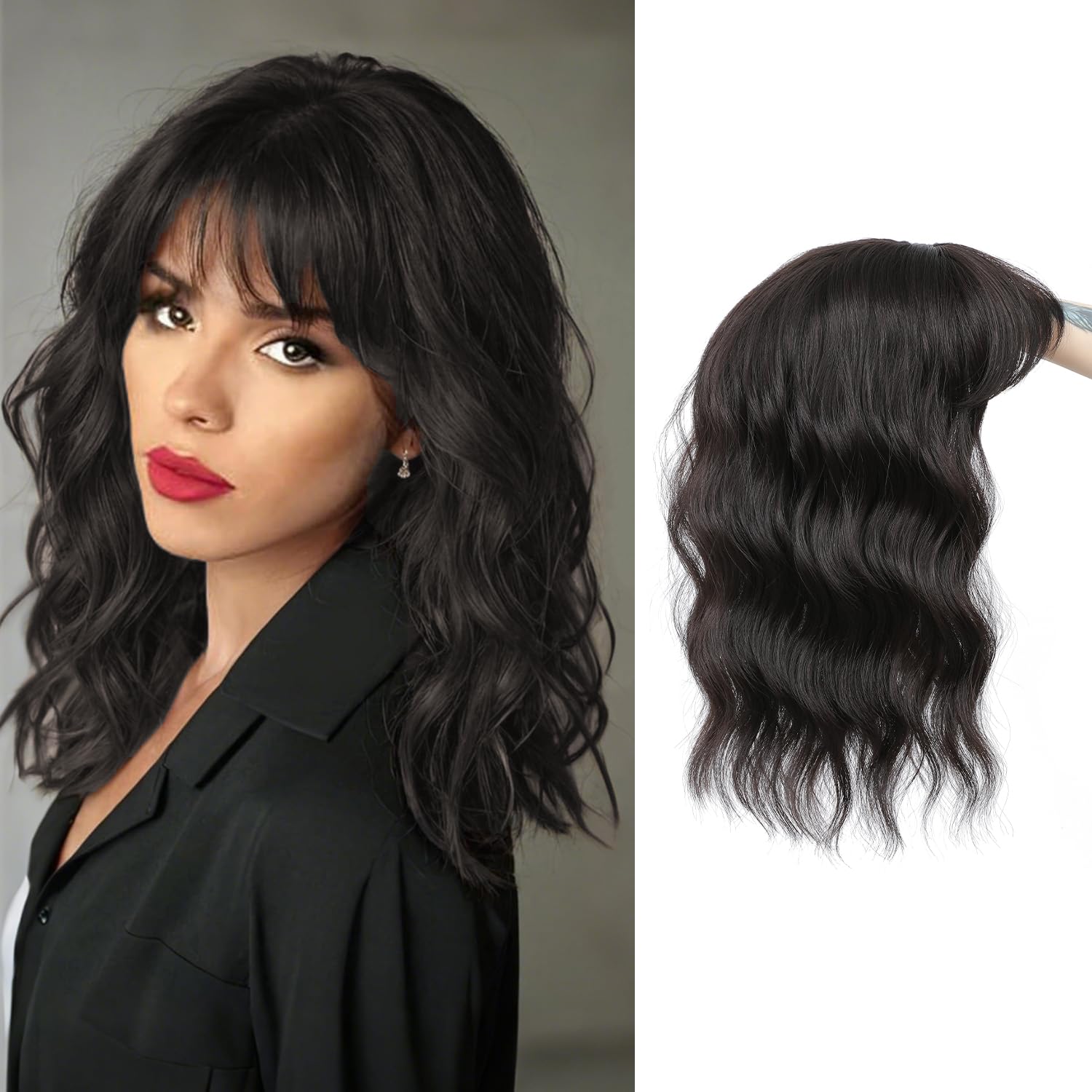 14inch Hair Toppers for Women with Thinning Hair Short Curly Toppers Hair Pieces for Women Synthetic Clip In for Women's Wiglets Large Base Dark Blonde with Dark Root