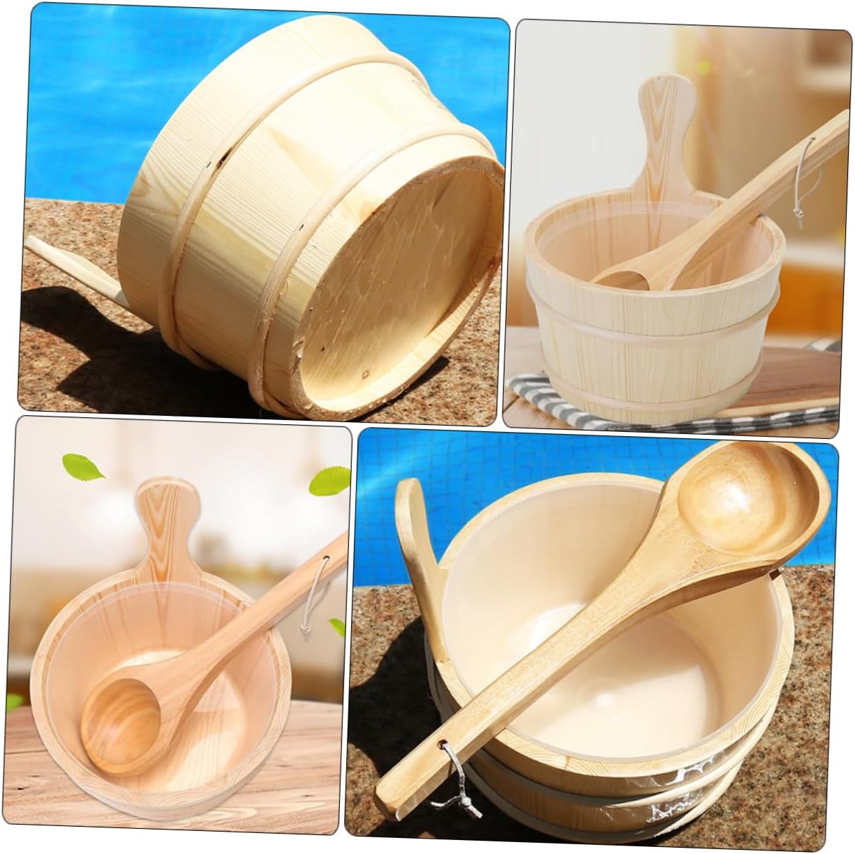 SUPVOX Wooden Sauna Bucket Set Spoon Natural Wood Spa Accessories for Home Sauna for Dry Steaming and Relaxation