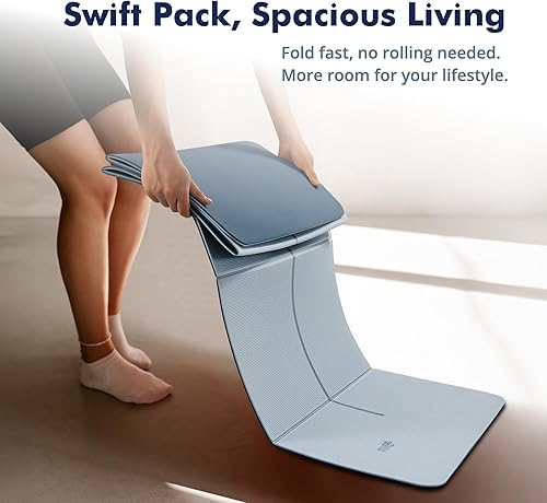 Miniatura 6 de Esterilla de yoga plegable para viajes (14 pulgadas y 12 pulgadas de grosor)  antideslizante, ecológica, ligera esterilla de ejercicio plegable,