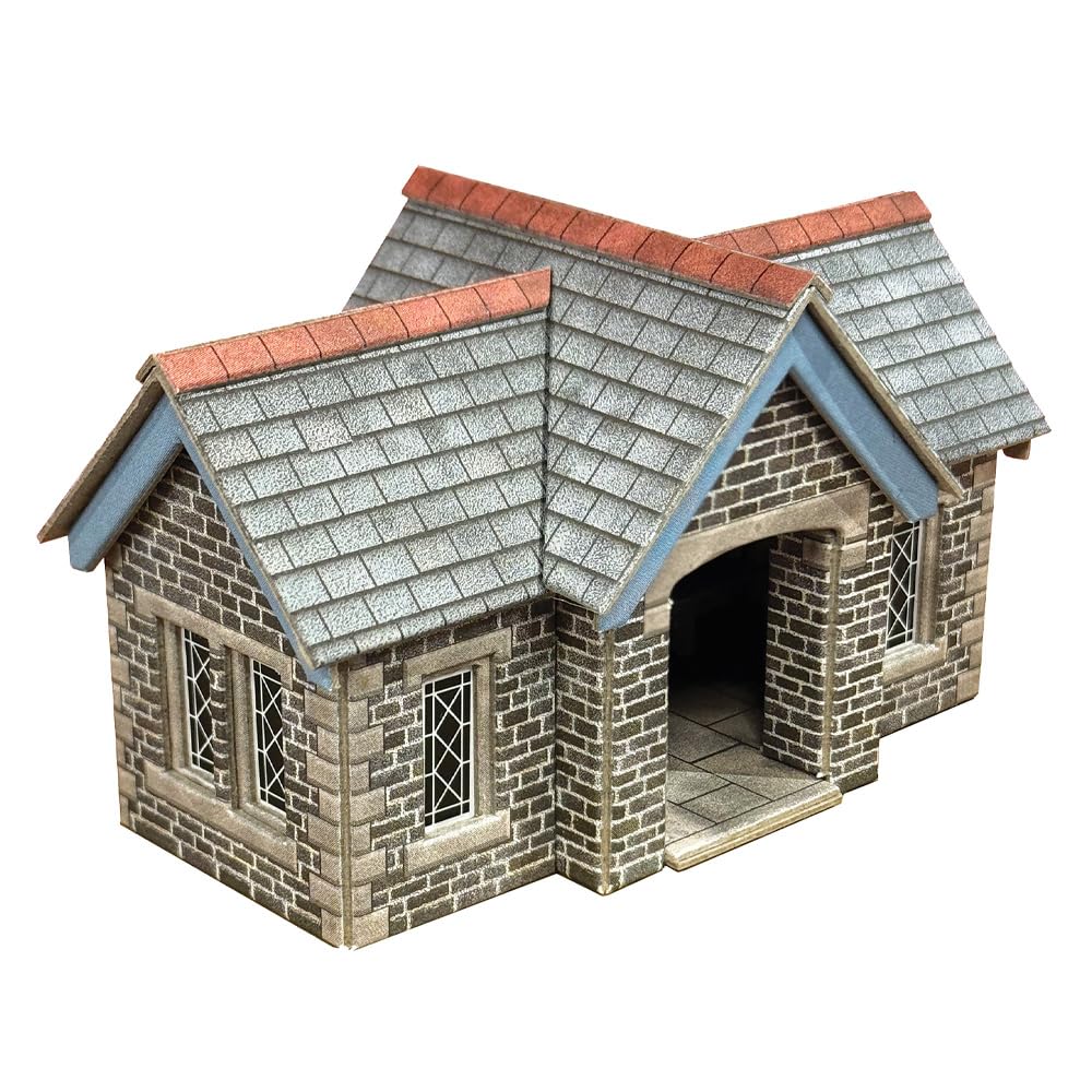 Metcalfe PO316 Little Cardleywick Station Shelter, OO/HO Gauge Scale Model Kit, Card Construction, Railway Building, Grey Stone and Red Roof Design