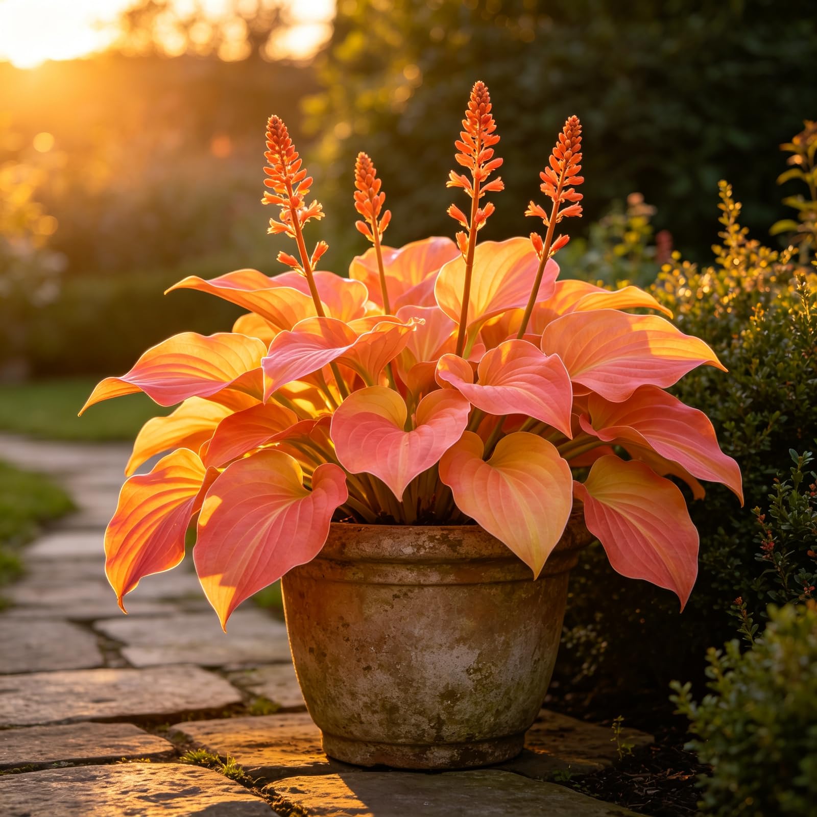 Hosta Plants, Shade Loving Perennial Garden Plants, Ornamental Foliage Plants for Borders and Containers-5 Hosta Roots-Sunset Coral Hosta