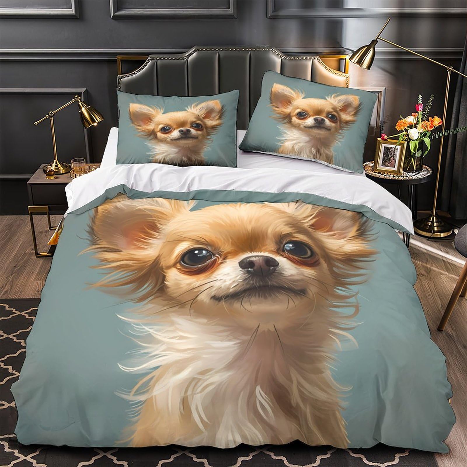 Parure de lit hypoallergénique imprimée 3D avec housse de couette zippée résistante