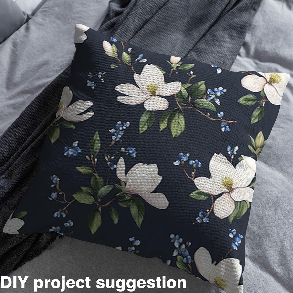 Erosebridal Floral Fabric by The Yard, Magnolia Blossoms Upholstery Fabric, Tradition Royal Vintage Flower Decorative Fabric for Upholstery and Home Accents, Blue Yellow, 3 Yards