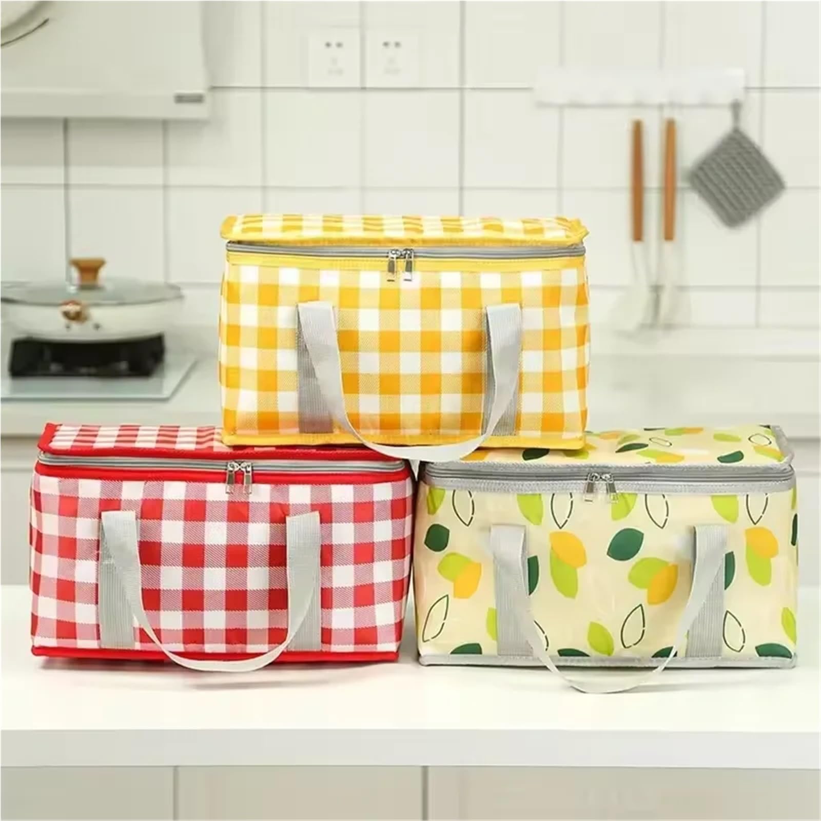 Sac Isotherme Repas Sac à Main Bento for Pique-Nique, Grande capacité, extérieur, étanche, résistant l'humidité, Isolation Thermique, Rangement Pliable(Red Checkered)