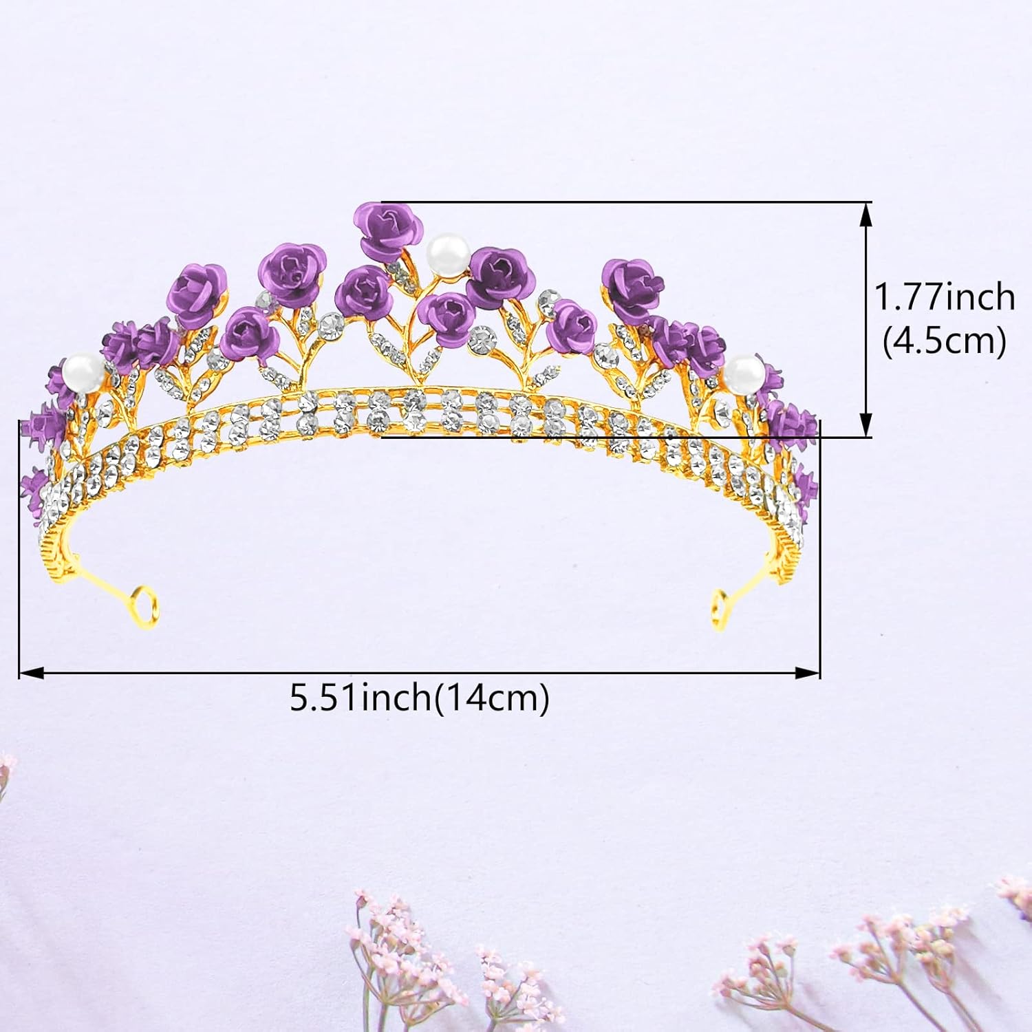 Aswewamt Purple Rose Tiaras Bridal Wedding Queen Crowns Gold Flower Baroque Princess Crown Pearls Crystal Gold Headbands Rose Flower Jewelry for Women Girls - Image 2