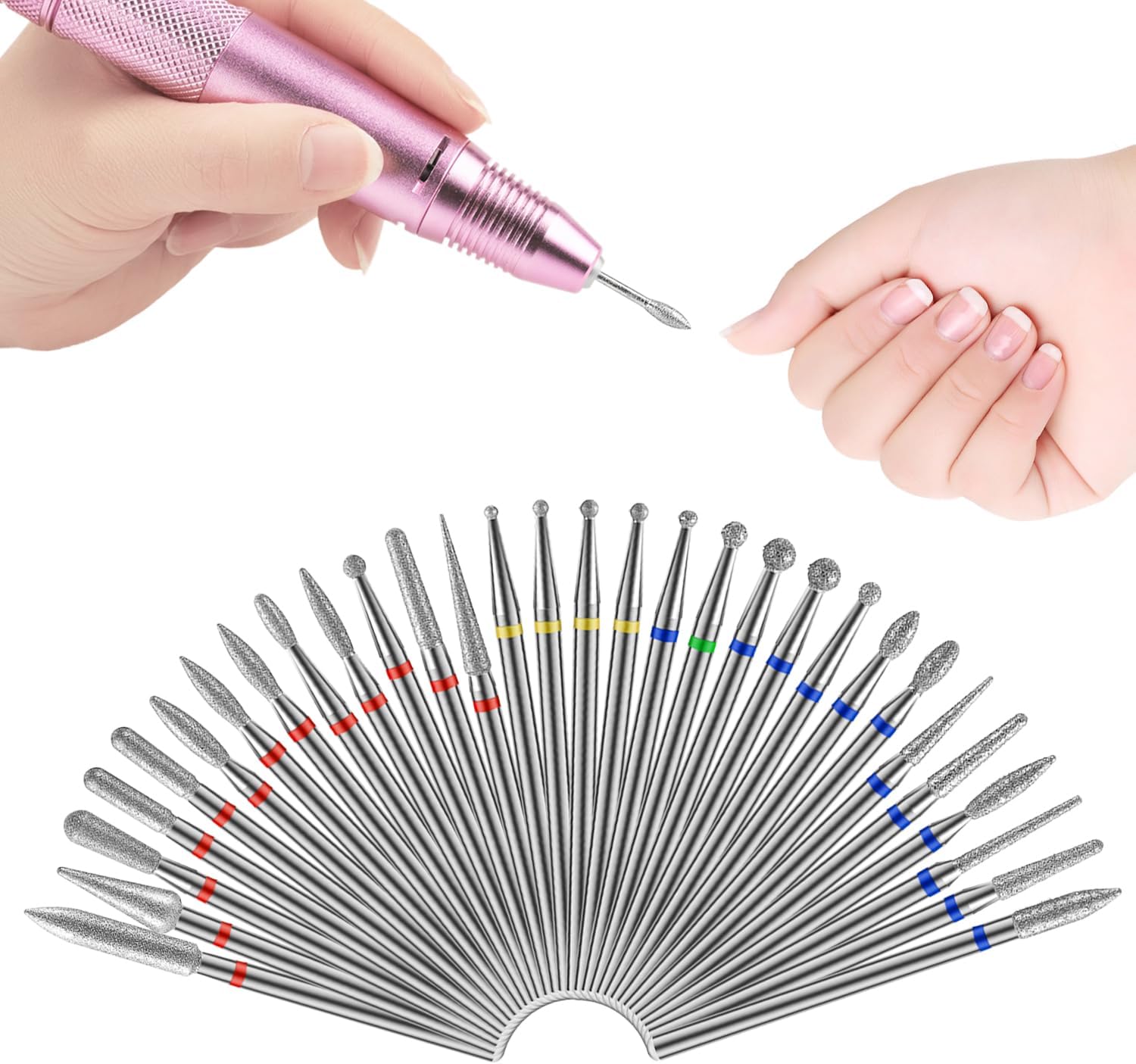 MWOOT30 Pcs Nail Drill Bits Set,Tungsten Rotary Diamond Drill Bit Polishing File Grinding Heads Tools for Nail Salon Manicure Pedicure