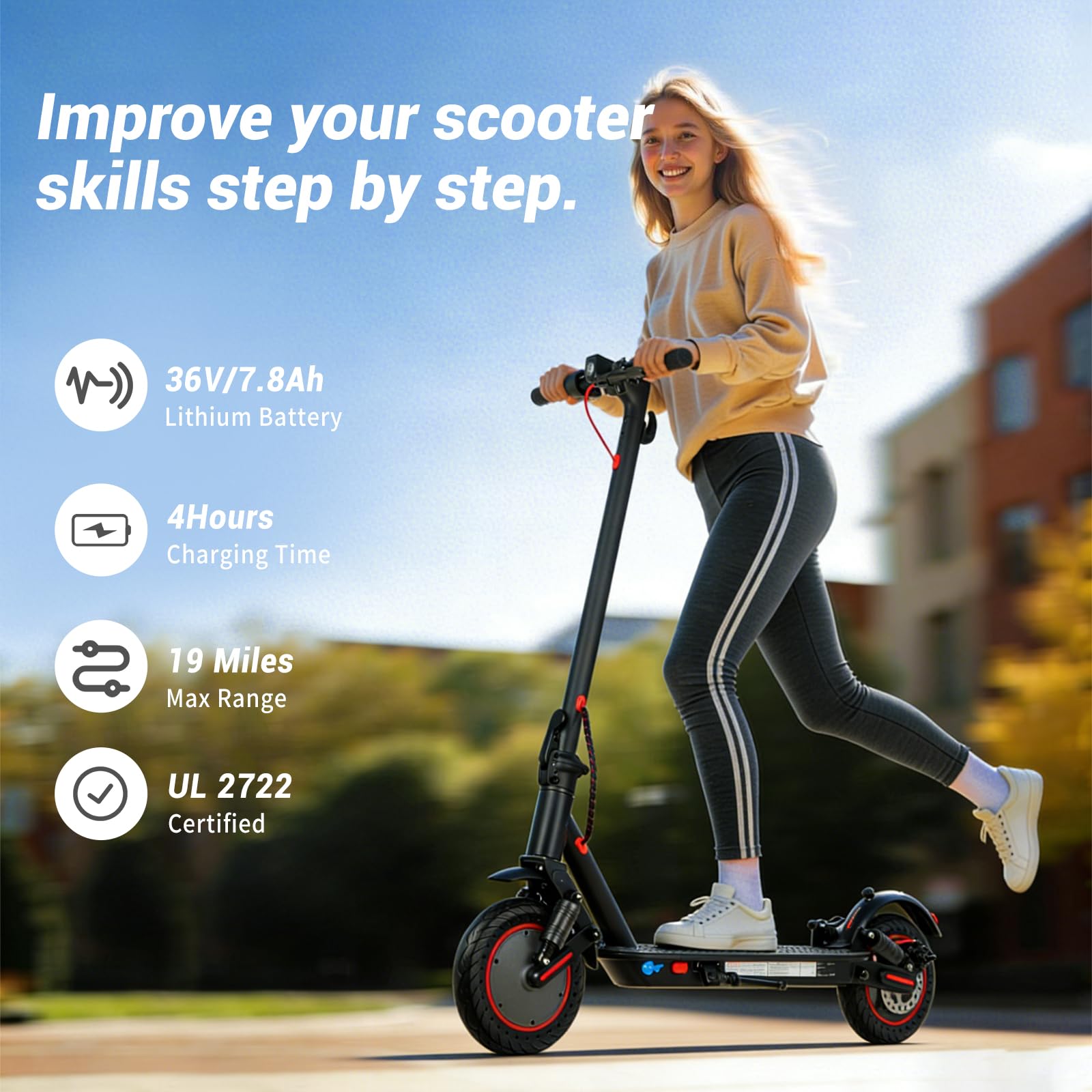 Monopattino Elettrico Adulto Pieghevole 25 km/h Autonomia 25-30 km 10 Pollici Antiforatura Doppia Sospensione Monopattino Elettrico Potente Freno Elettronico e Disco Portata 120 kg