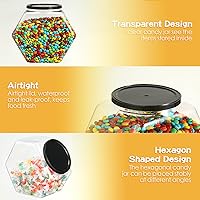 Vista 3 de Dandat 18 tarros de plástico con forma hexagonal para galletas con tapa de 28 onzas, tarro transparente de boca ancha para galletas, dulces