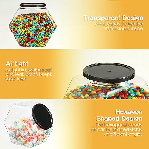 Miniatura 3 de Dandat 18 tarros de plástico con forma hexagonal para galletas con tapa de 28 onzas, tarro transparente de boca ancha para galletas, dulces,