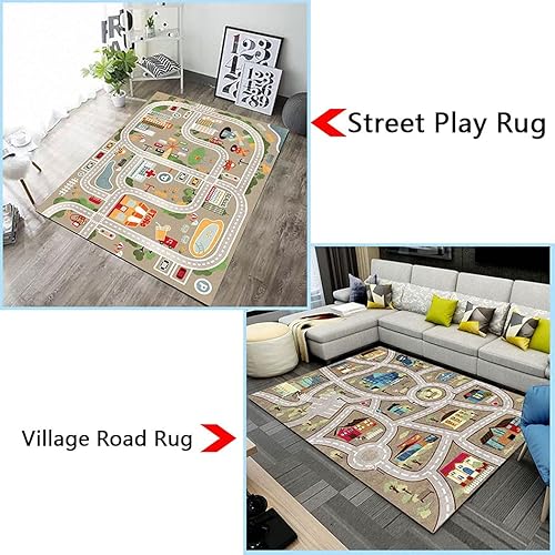 Miniatura 6 de Alfombra de juegos para niños para autos de juguete y tren, alfombra de área de juegos con respaldo de goma, divertida alfombra, regalo ideal para