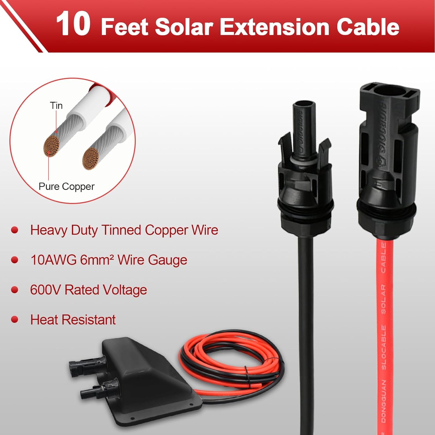 Cable Entry Gland, Waterproof Cable Gland with 10awg 10ft Solar Extension Cable, Uv Resistance Solar Junction Box for Rv, Boat, Campe, Van(Black)