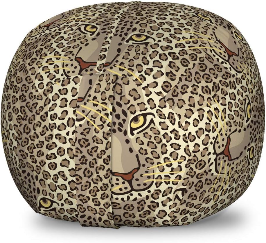 Ambesonne Leopard Print Storage Toy Bag Chair, Repetitive Cartoon Leo Wild Big Cat Faces in Natural Earthy Tones, Stuffed Animal Organizer Washable Bag, Large Size, Dark Tan Multicolor