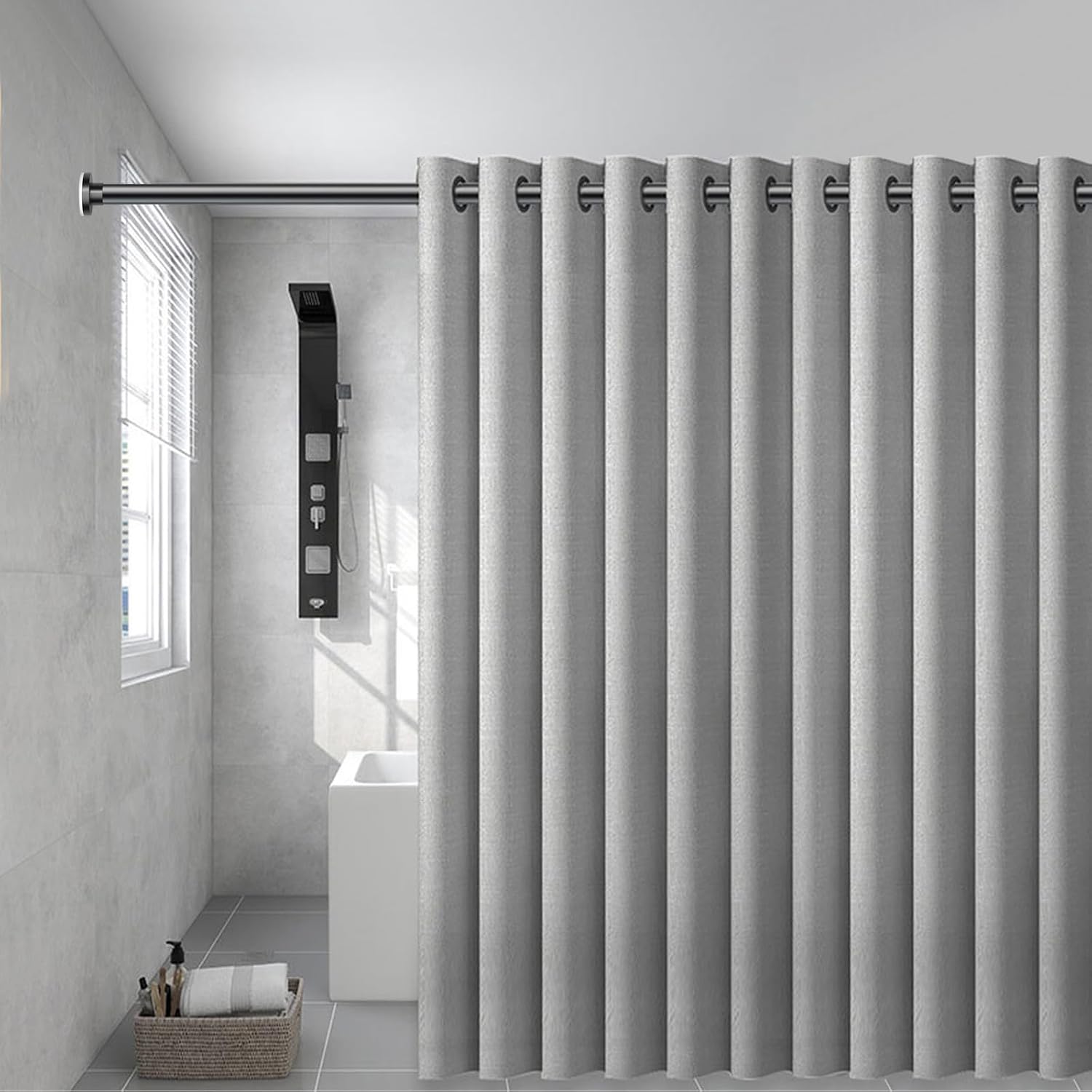 Tension Curtain Rod Shower Curtain Rod Room Divider,No Drilling,No-Fall Down,Adjustable Tension Rod,Spring Tension Curtain Rods,Adjustable Tension Rod For Heavy Duty Curtains 28-43 Inch Black