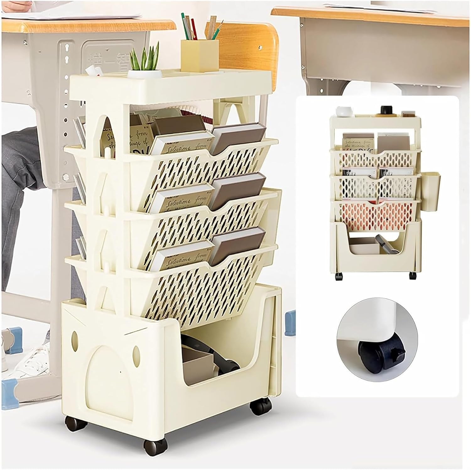 book cartMobile Bookshelf,Mobile Bookshelf with Wheels, Rolling Bookcase Cart Mobile Bookshelf with Wheels for Office Dorm Classroom,Pink (Color : Yellow)