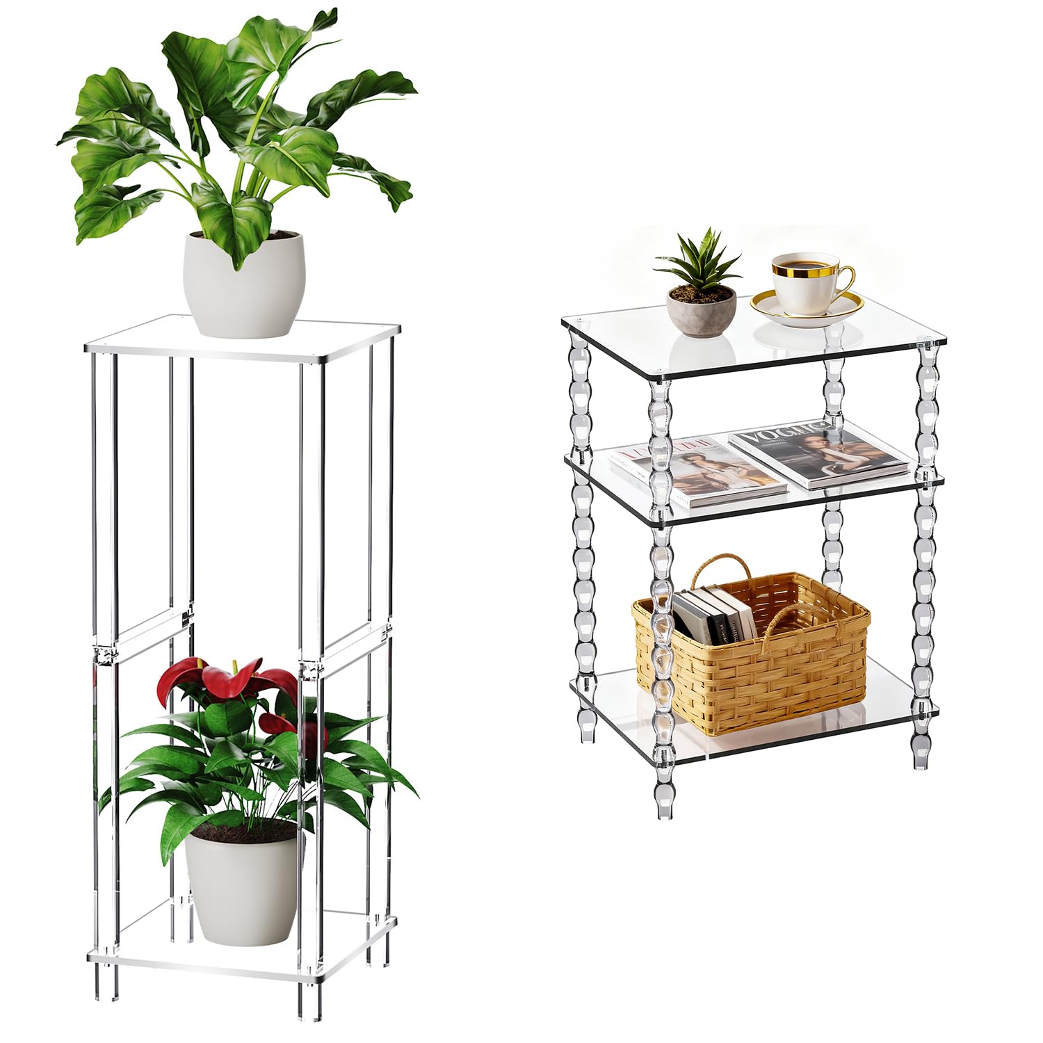 Support pour plantes acrylique transparent : sellette fleur et table de chevet