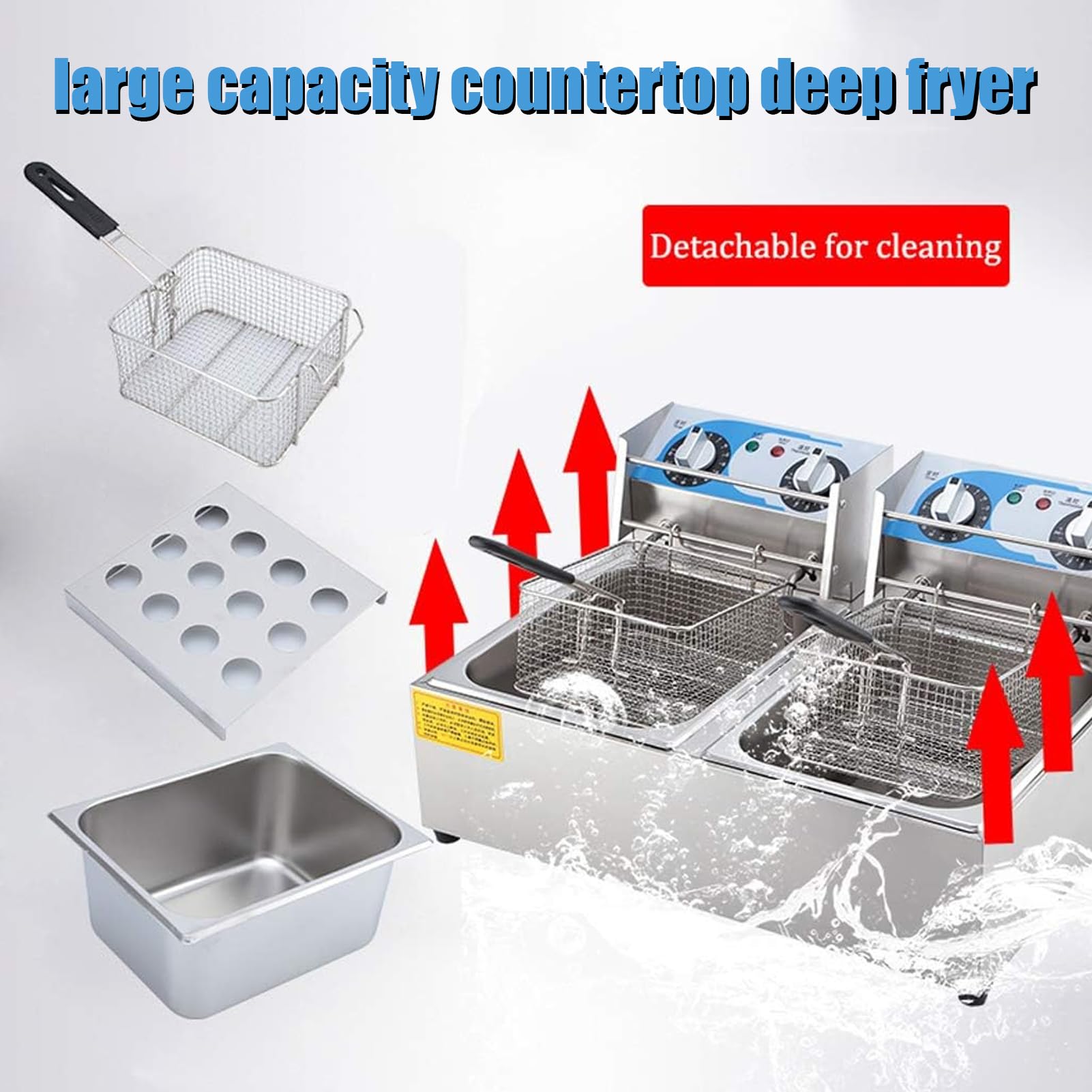 Freidora EléCtrica Comercial Tanques 10/20l Freidora De Aceite De Acero Inoxidable con Cestas para FreíR Tapas Temperatura Ajustable 50-200 Gradosc para Aros De Cebolla Pollo Papas Fritas