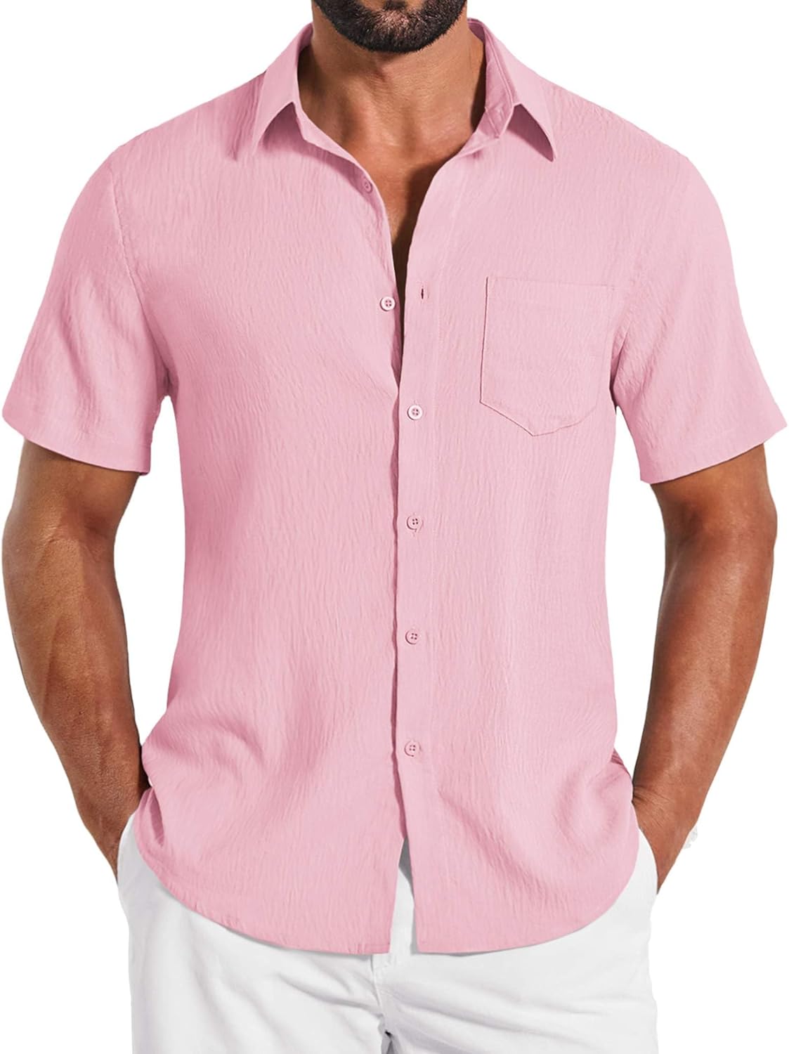 COOFANDY Mens Button Down Shirts Short Sleeve Shirt Casual Summer Beach Textured Shirts with Pocket