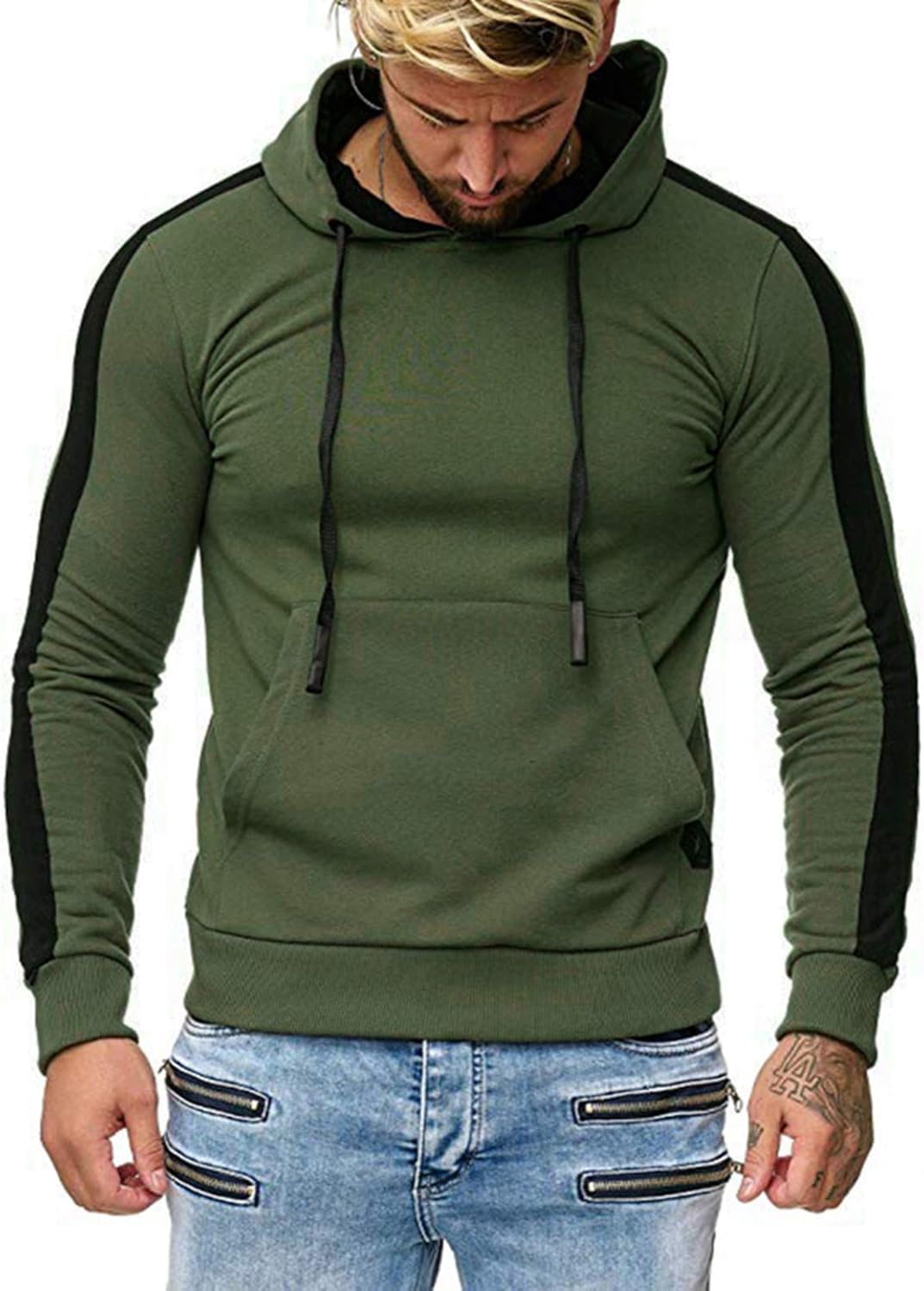 Rela Bota Mens Athletic Hoodie Fashion Hooded Sweatshirt Casual Contrast Fleece Pullover: Clothing