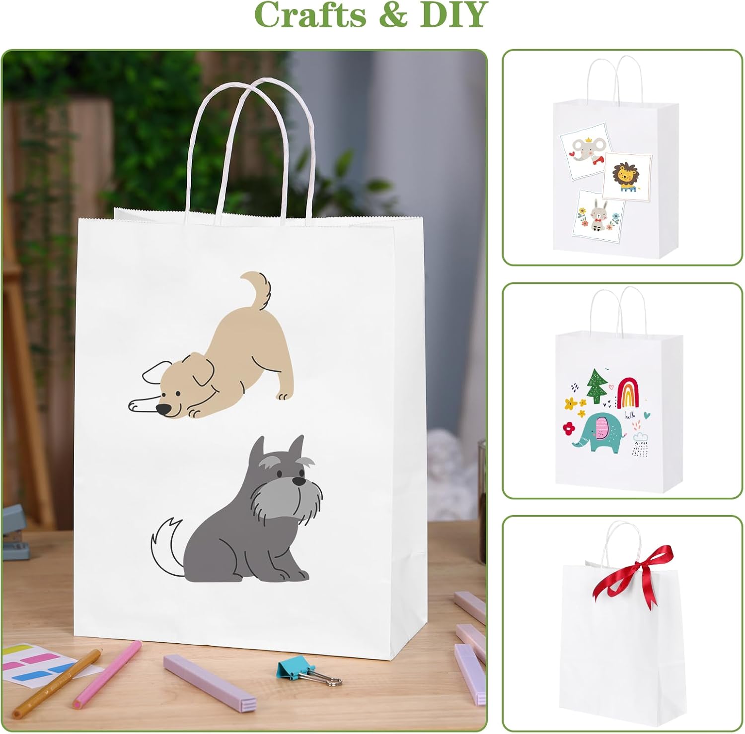 OUTUXED 100pcs 10x5x13in White Paper Gift Bags Kraft Large Paper Bags with Handles Bulk for Business, Shopping, Grocery, Retail, Birthday Wedding Party Favor, Merchandise - Image 4