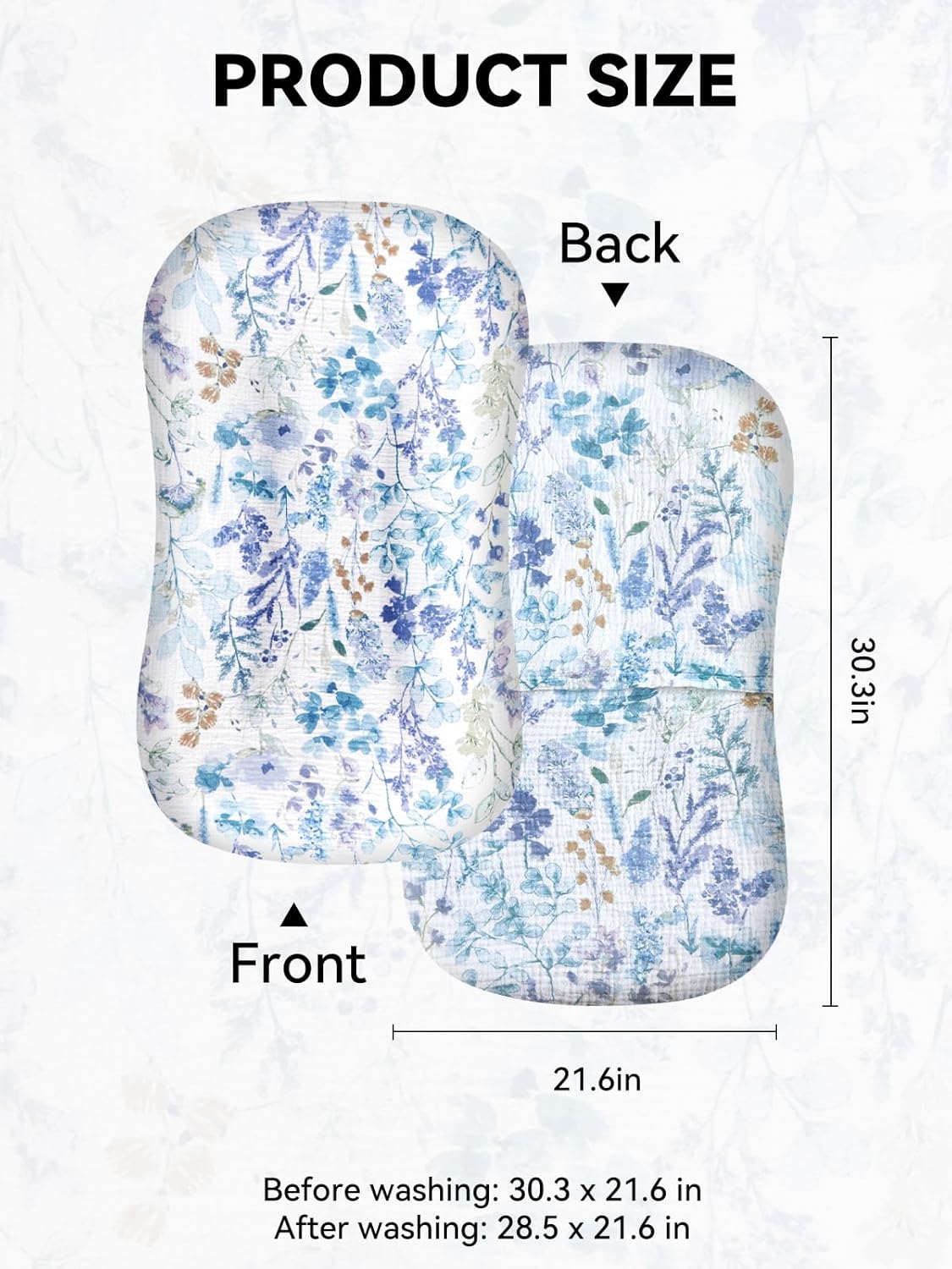 TILLYOU Muslin Baby Lounger Cover, 100% Cotton Newborn Lounger Cover, 2 Pack Baby Nest Slipcover for Boys Girls, Cover Only, Blue Flower