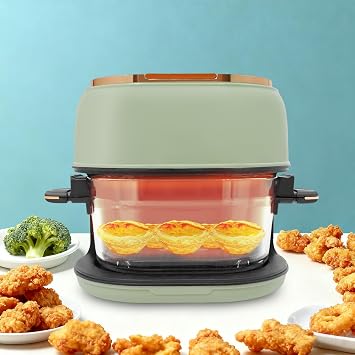 4.23QT Glass Bowl Air Fryer with Touchscreen, Large Capacity Convection Oven for Healthy Frying, Baking & Roasting, 1350W for Home Kitchen, Dorm, Ideal for Beginners & Busy Families green