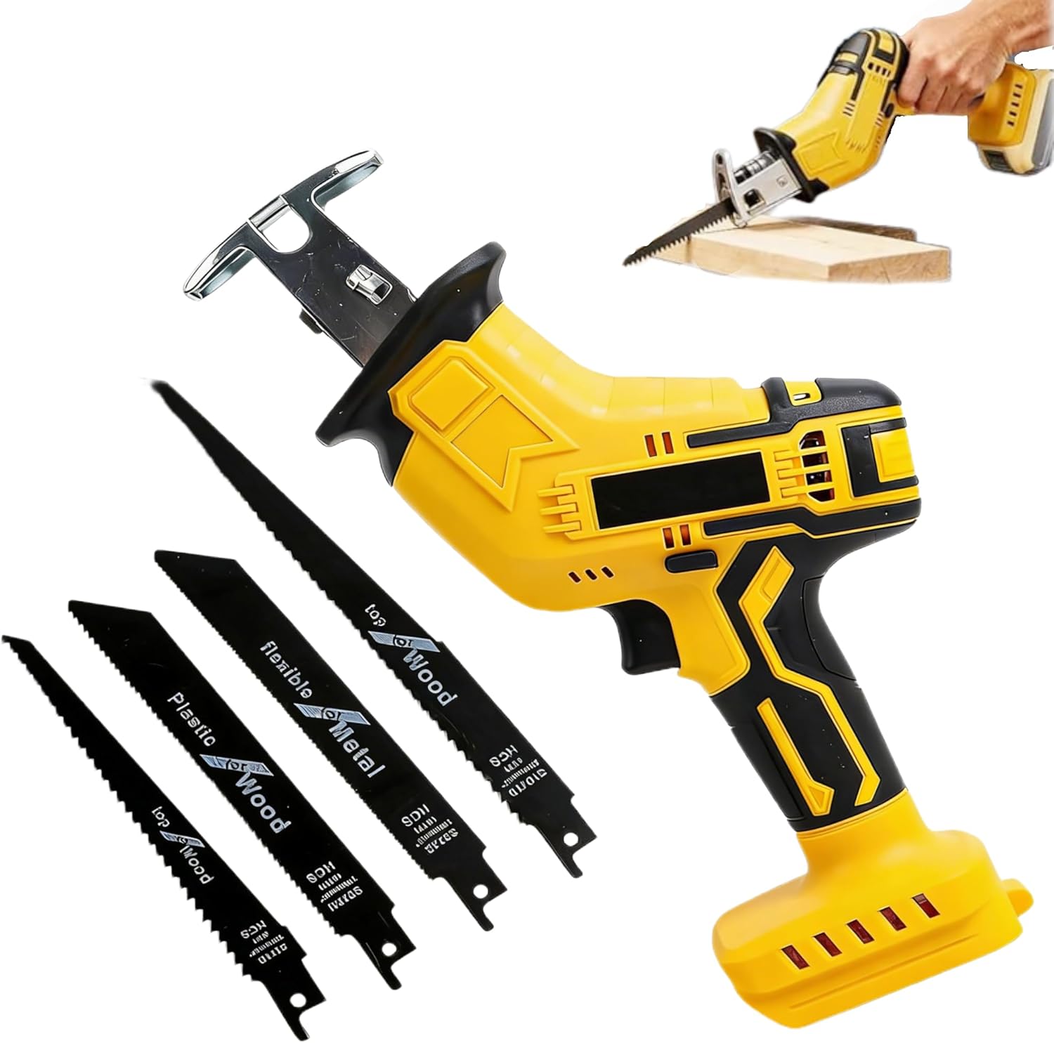 [2026 Upgrade]Cordless Reciprocating Saw Compatible with Dewalt 20V MAX Battery, 0-3500 SPM Variable Speed, Power Recipro Saw Mini Portable with 4 Blades Kit for Wood Metal PVC Cutting (NO Battery)