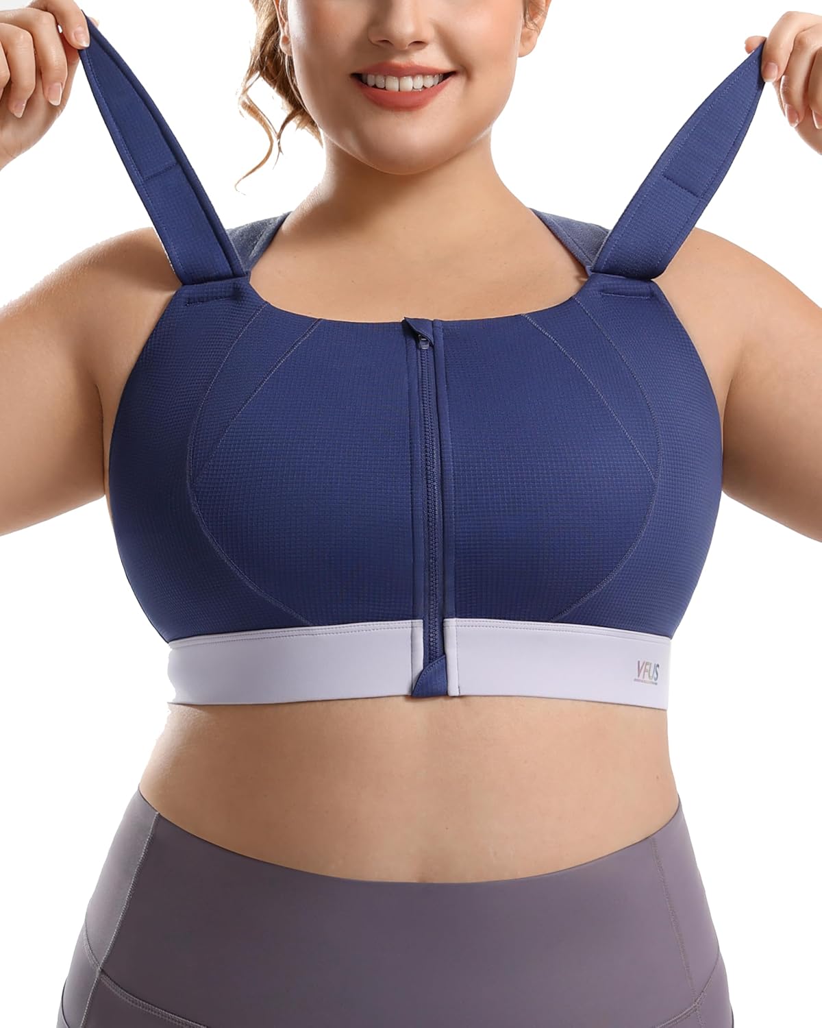 VFUS High Impact Sports Bras Non Pads Zip Front Adjustable Racerback Bra for Large Bust Women Workout Running