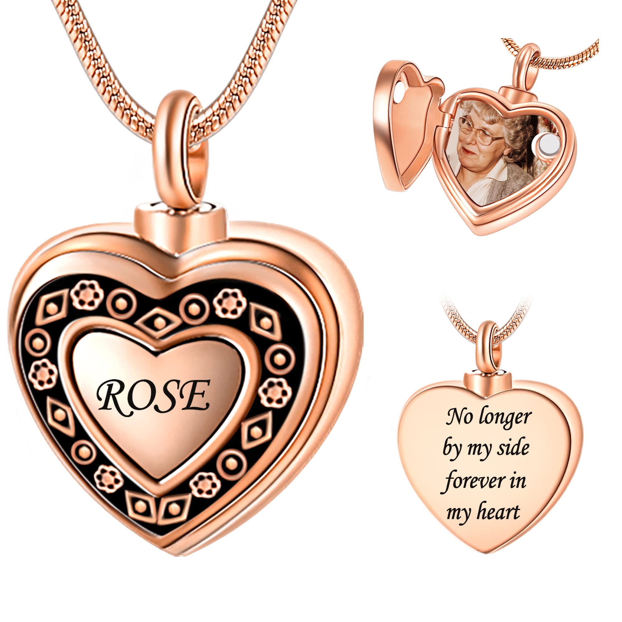 Farfume Custom Lockets Urn Necklace for Human Pet Ashes, Personalized Ash Necklace with Photo & Text, Cremation Jewelry Pendant Memorial Gifts (Rose Golden) — image 1