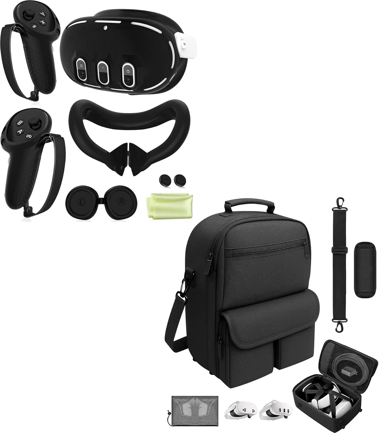 Silicone Cover Set Compatible with Meta Oculus/Quest 3,Large Carrying Case for Meta Oculus Quest 3s/3/2, for BOBOVR/Kiwi Battery Head Strap